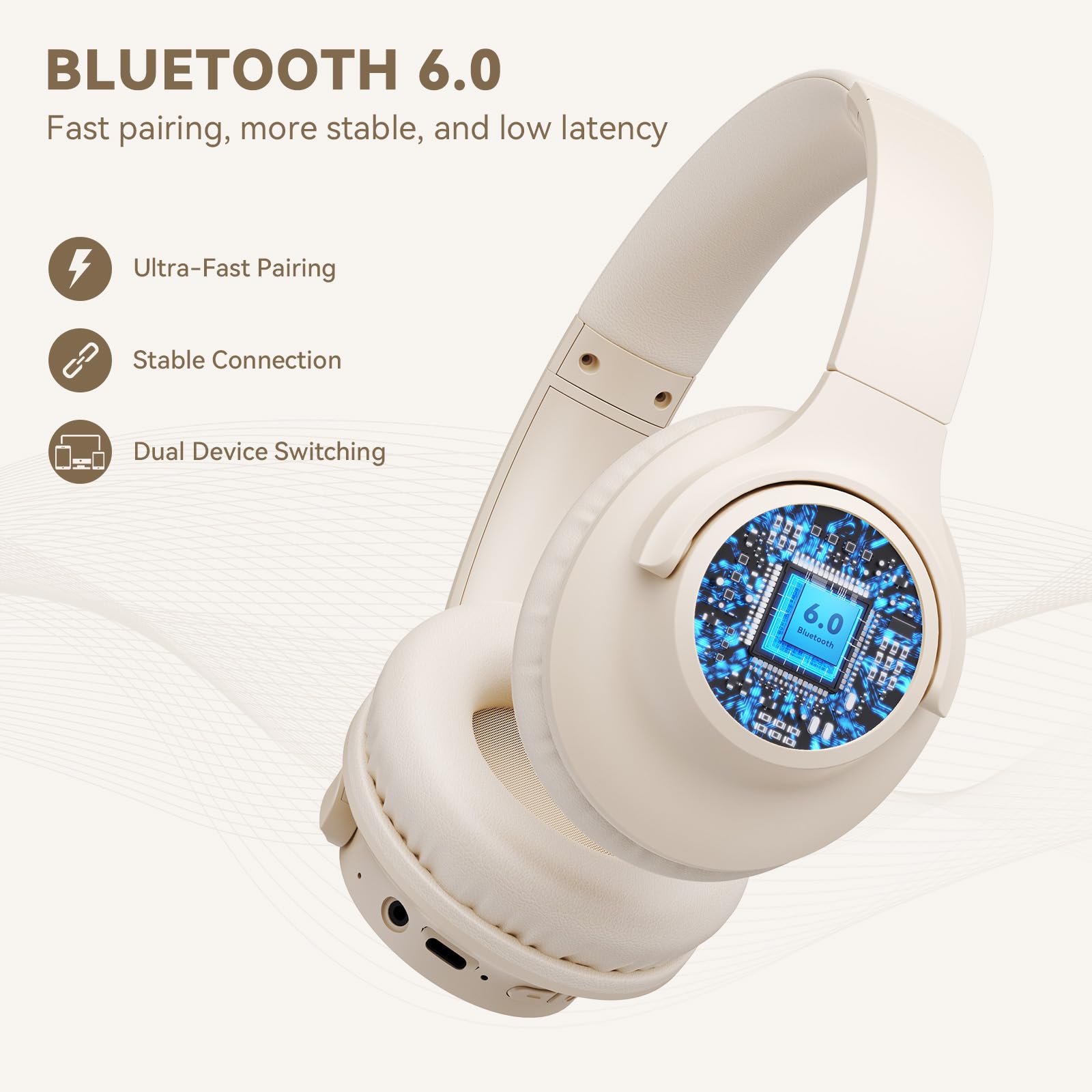 KVIDIO Bluetooth Headphones Over Ear, 65 Hours Playtime Wireless Headphones with Microphone, Foldable Lightweight Headset with Deep Bass, HiFi Stereo Sound Low Latency for Travel Work Cellphone