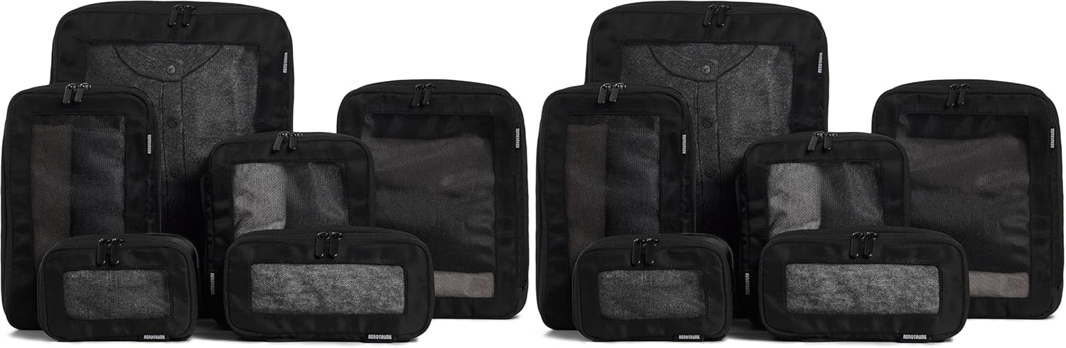 Aerotrunk Compression Packing Cubes for Travel - Luggage Organizer Bags - Double Zipper Packing Cubes for Suitcases (6-Pack, Dark Blue)