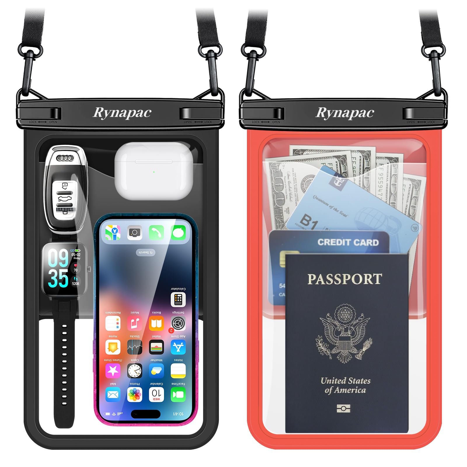 Rynapac Large Waterproof Phone Pouch [Up to 10"] - 2 Pack IPX8 Waterproof Phone Case for iPhone 17 16 15 Pro Max Galaxy S26 Ultra, Touchscreen & Underwater Photography, Beach Cruise Essentials 2026