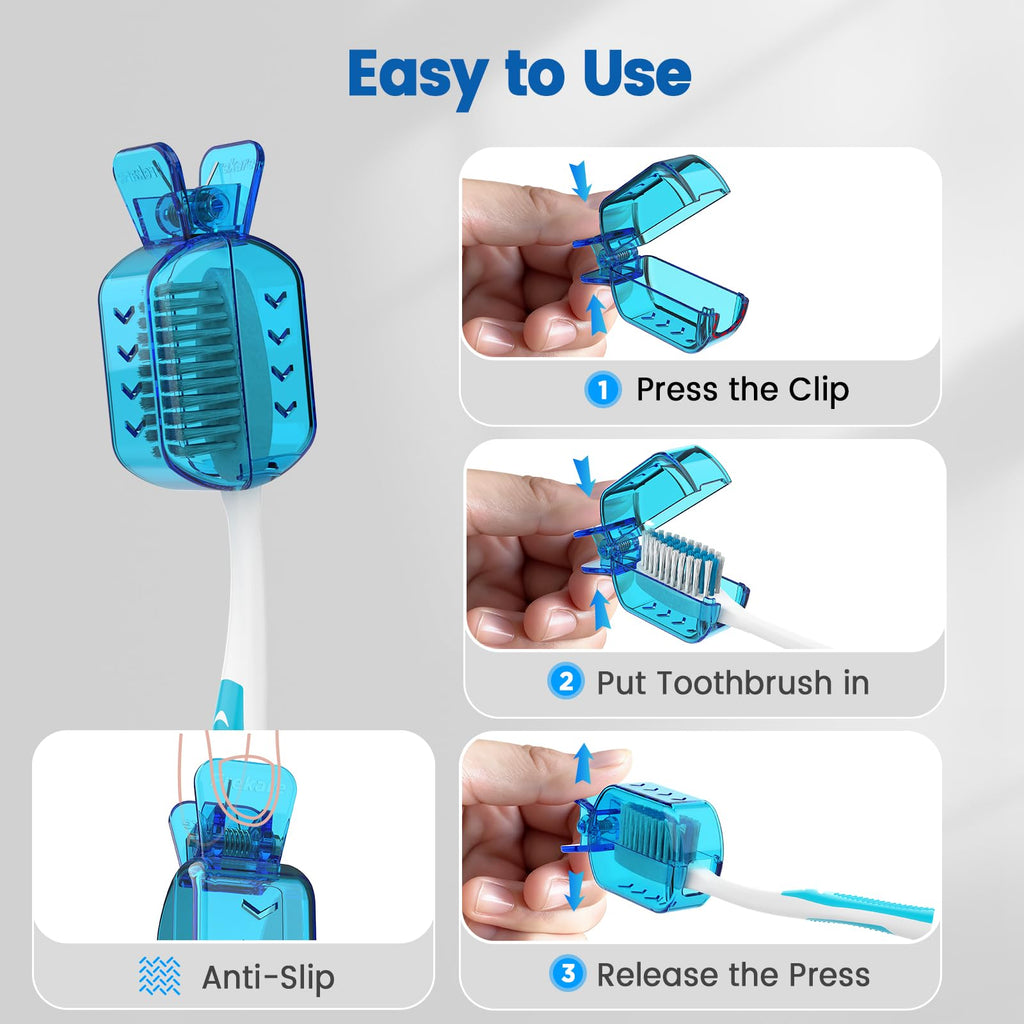 Frekare Toothbrush Covers Caps, Clip-On Toothbrush Protector for Household Travel, Brush Head Pod Case Fits Most Manual and Electric Toothbrushes, 6 Count (Transparent without Glitter)