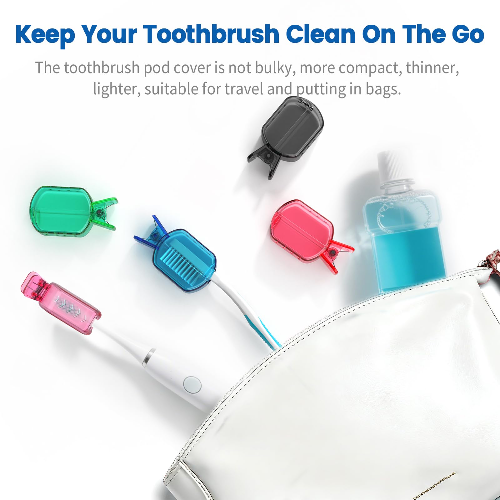 Frekare Toothbrush Covers Caps, Clip-On Toothbrush Protector for Household Travel, Brush Head Pod Case Fits Most Manual and Electric Toothbrushes, 6 Count (Transparent without Glitter)