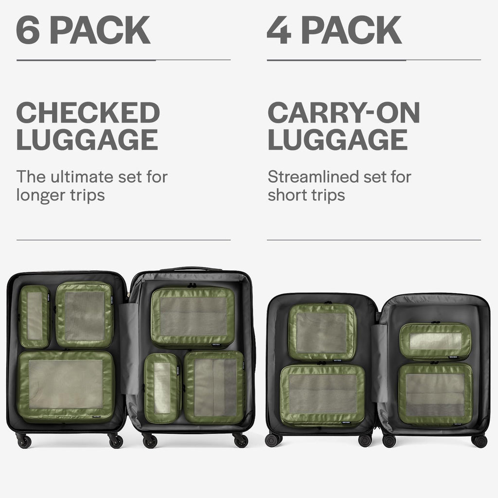 Aerotrunk Compression Packing Cubes for Travel - Luggage Organizer Bags - Double Zipper Packing Cubes for Suitcases (6-Pack, Dark Blue)