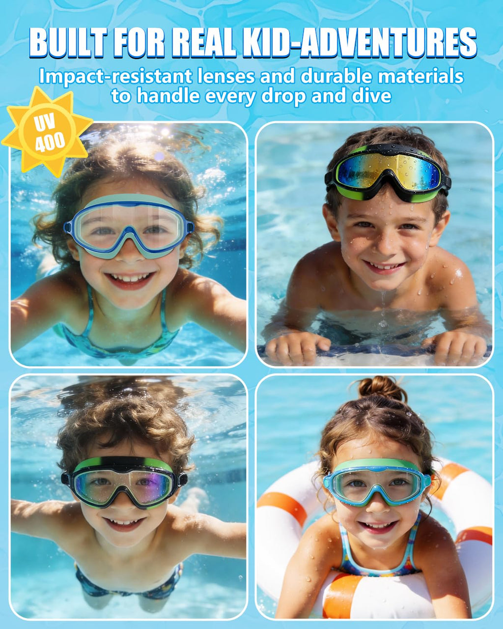 Aegend Swim Goggles for Kids Youth 3-14 - 2 Pack Wide Frame Anti-Fog Anti-UV Clear Vision Goggles for Swimming