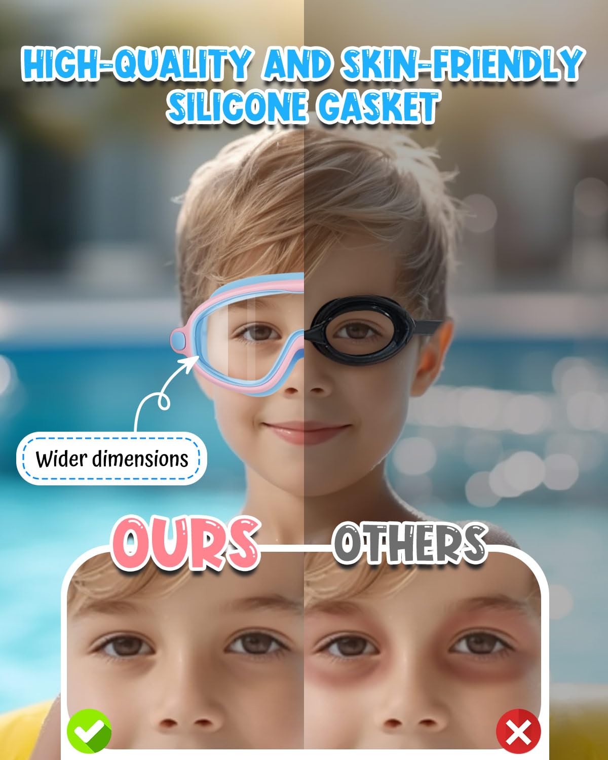Swim Goggles 2 Pack, Wide View Anti Fog&UV Swimming Goggles for Audlt, No Leaking Swim Glasses for Men Women Kids
