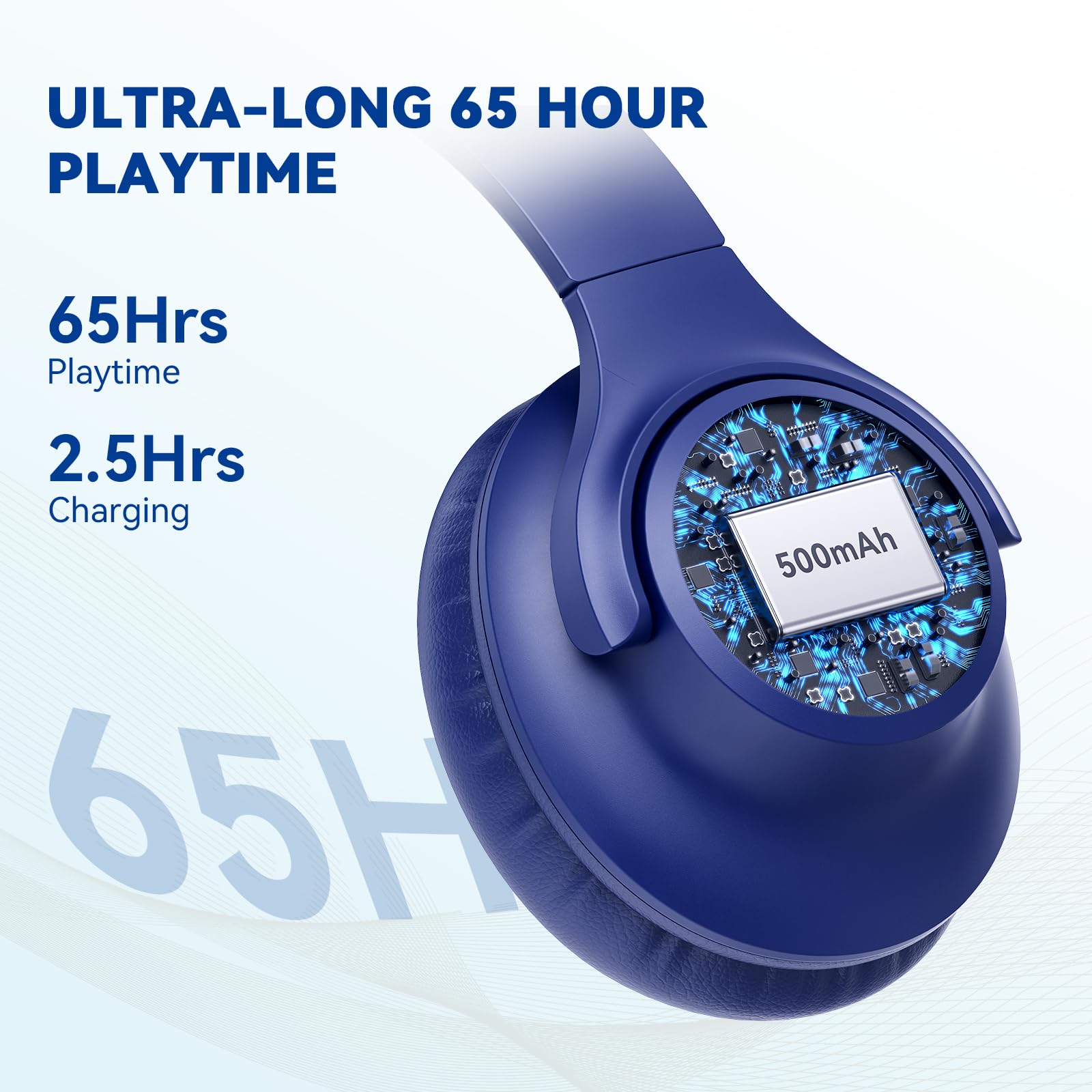 KVIDIO Bluetooth Headphones Over Ear, 65 Hours Playtime Wireless Headphones with Microphone, Foldable Lightweight Headset with Deep Bass, HiFi Stereo Sound Low Latency for Travel Work Cellphone