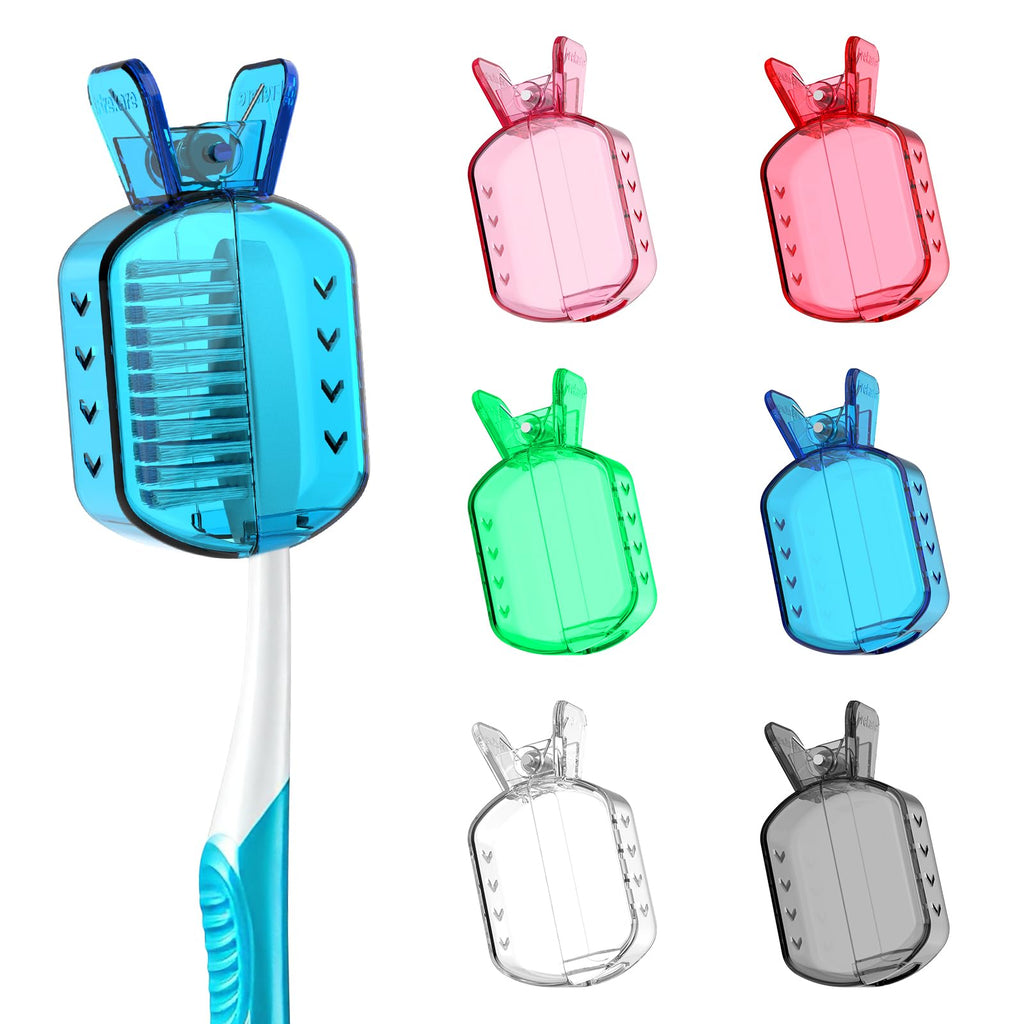 Frekare Toothbrush Covers Caps, Clip-On Toothbrush Protector for Household Travel, Brush Head Pod Case Fits Most Manual and Electric Toothbrushes, 6 Count (Transparent without Glitter)