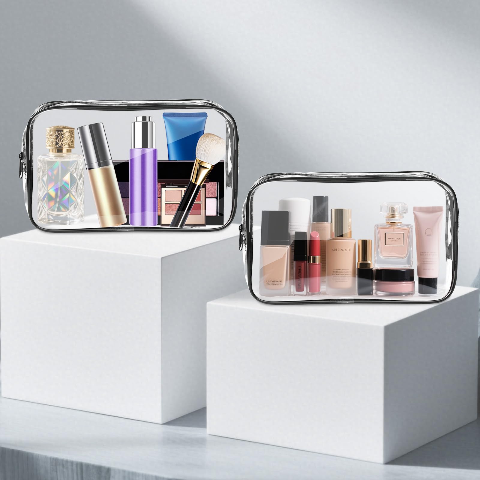 AURUZA Clear Makeup Bag,Portable Travel Toiletry Bags with Zipper, TSA Approved Clear Organizer Bags, PVC Cosmetic Pouch for Airport Airline Compliant