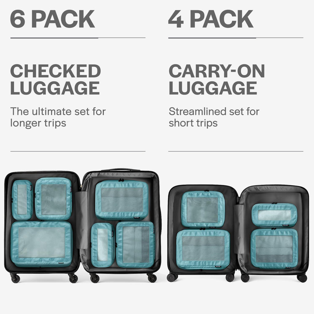 Aerotrunk Compression Packing Cubes for Travel - Luggage Organizer Bags - Double Zipper Packing Cubes for Suitcases (6-Pack, Dark Blue)
