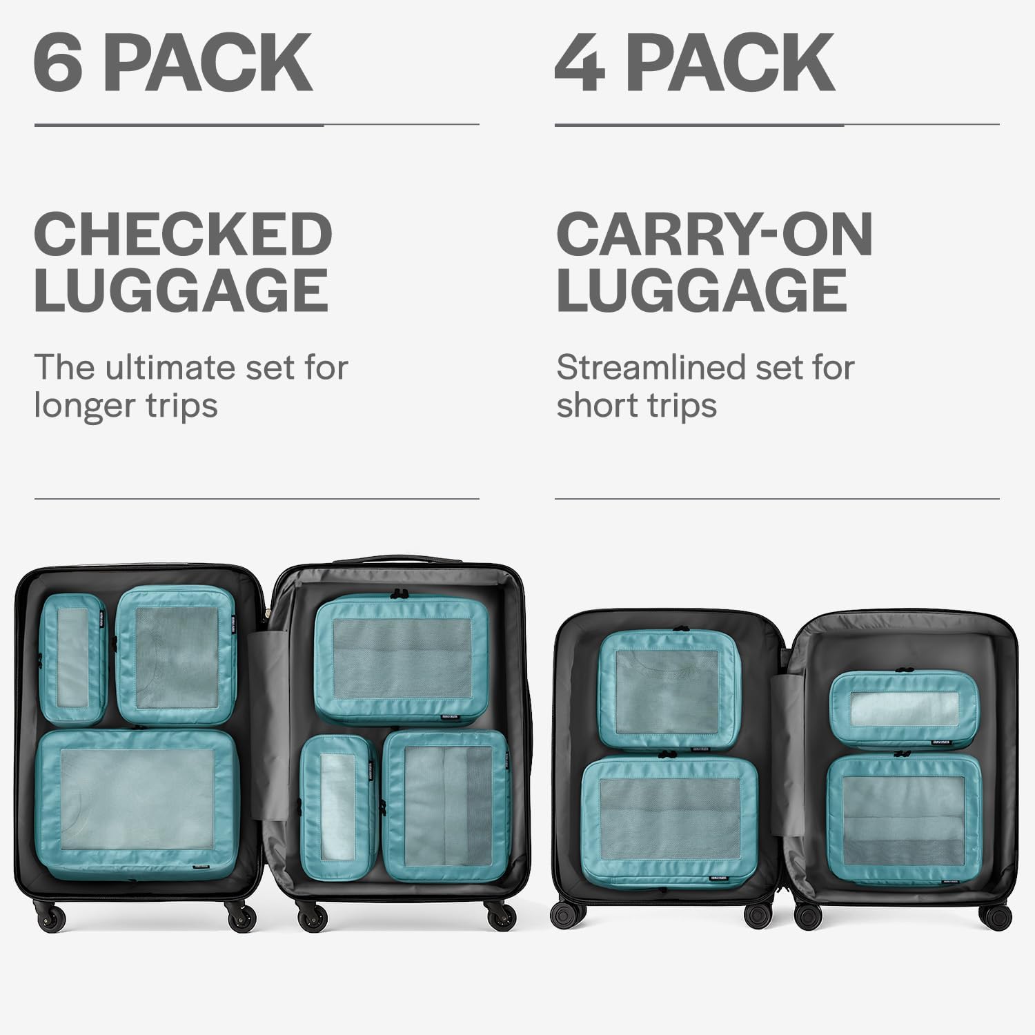 Aerotrunk Compression Packing Cubes for Travel - Luggage Organizer Bags - Double Zipper Packing Cubes for Suitcases (6-Pack, Dark Blue)