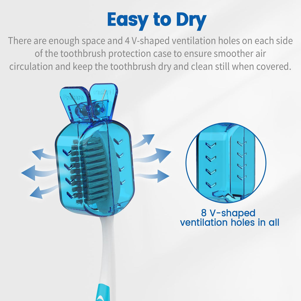 Frekare Toothbrush Covers Caps, Clip-On Toothbrush Protector for Household Travel, Brush Head Pod Case Fits Most Manual and Electric Toothbrushes, 6 Count (Transparent without Glitter)