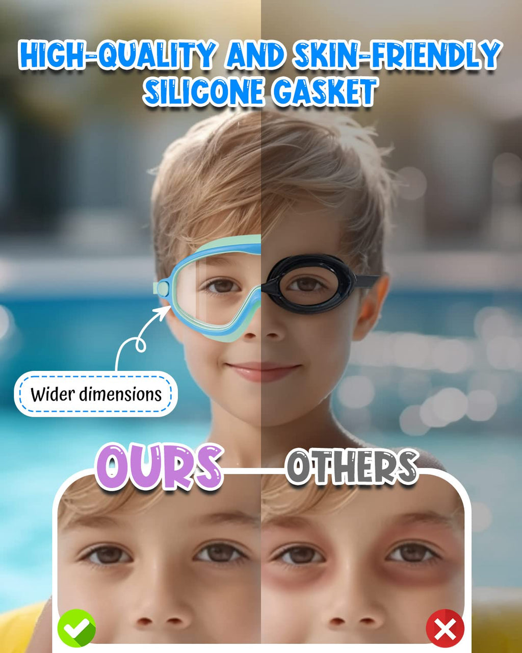 Swim Goggles 2 Pack, Wide View Anti Fog&UV Swimming Goggles for Audlt, No Leaking Swim Glasses for Men Women Kids