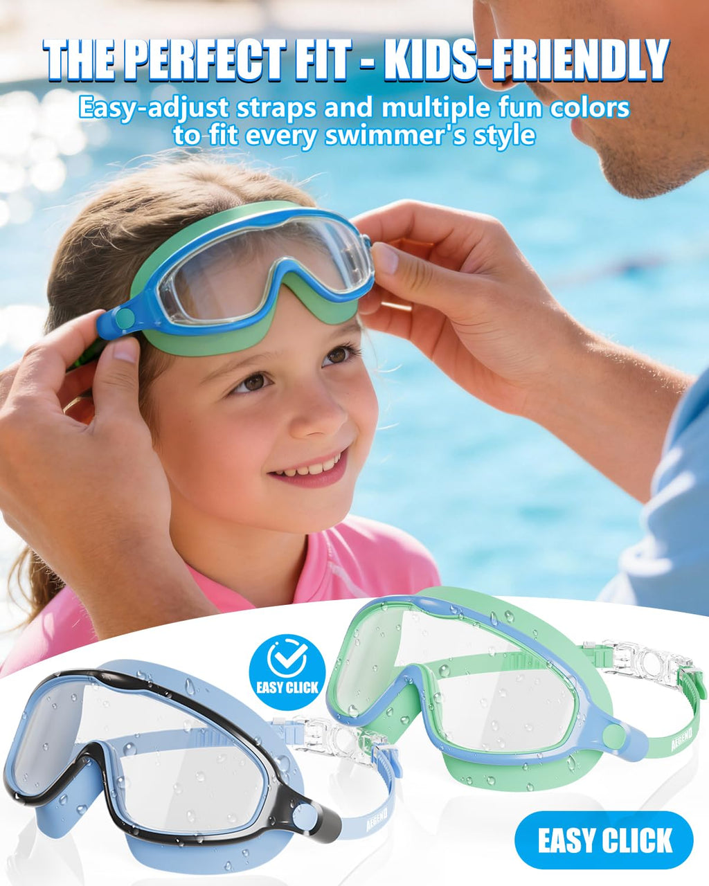 Aegend Swim Goggles for Kids Youth 3-14 - 2 Pack Wide Frame Anti-Fog Anti-UV Clear Vision Goggles for Swimming