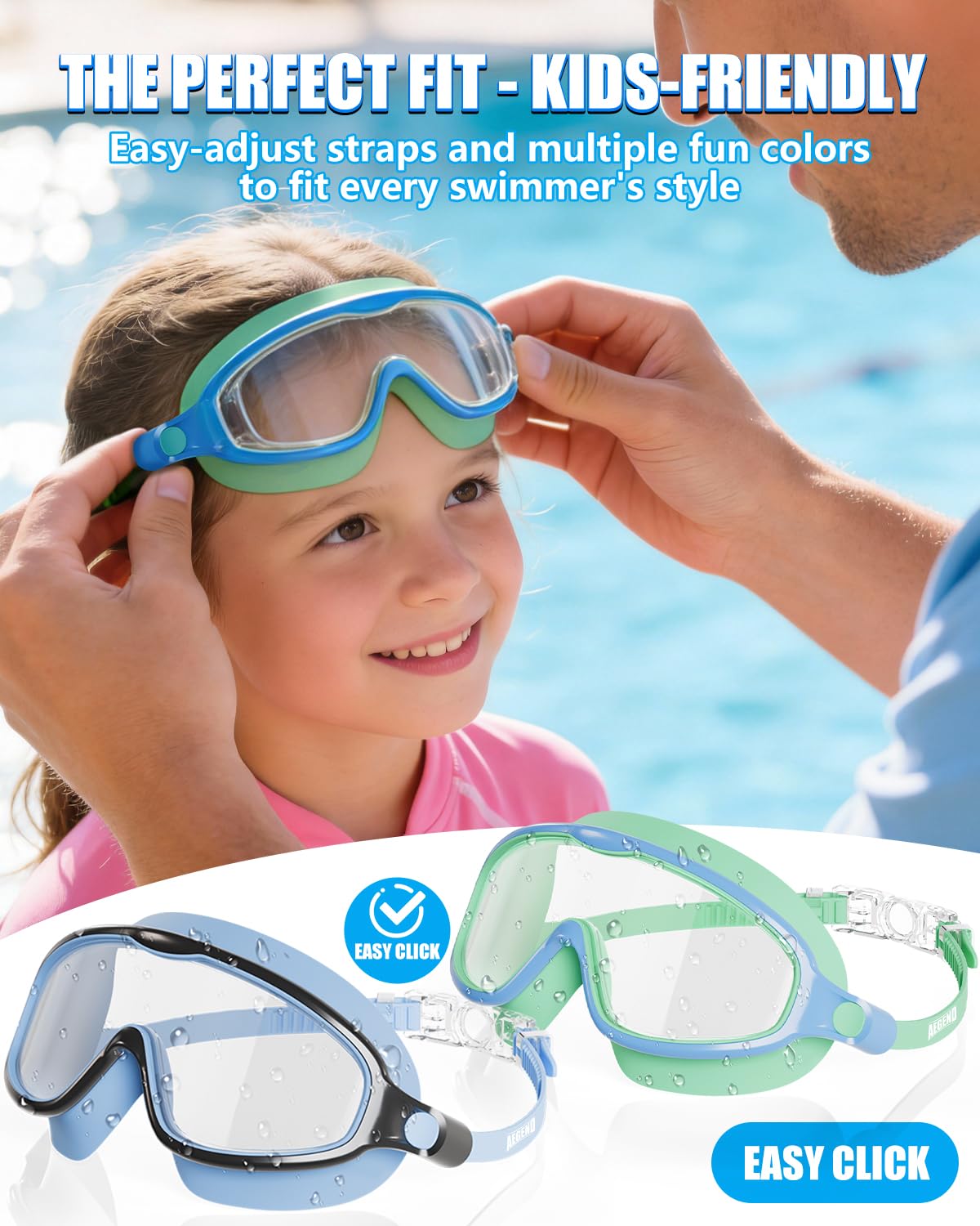 Aegend Swim Goggles for Kids Youth 3-14 - 2 Pack Wide Frame Anti-Fog Anti-UV Clear Vision Goggles for Swimming