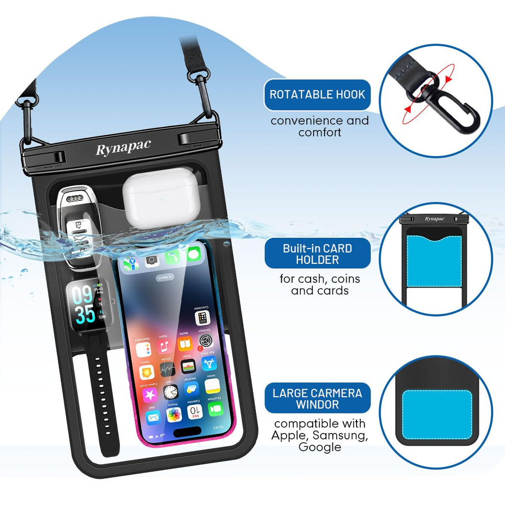 Rynapac Large Waterproof Phone Pouch [Up to 10"] - 2 Pack IPX8 Waterproof Phone Case for iPhone 17 16 15 Pro Max Galaxy S26 Ultra, Touchscreen & Underwater Photography, Beach Cruise Essentials 2026