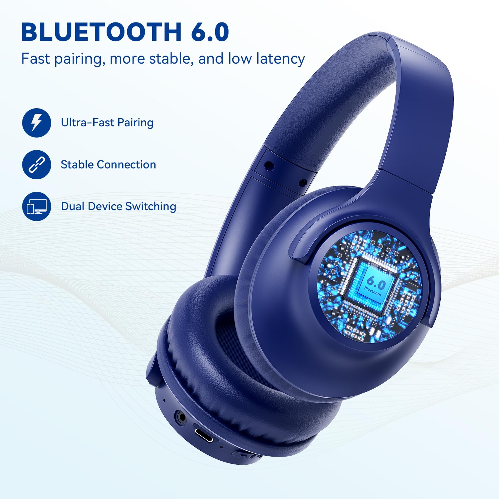 KVIDIO Bluetooth Headphones Over Ear, 65 Hours Playtime Wireless Headphones with Microphone, Foldable Lightweight Headset with Deep Bass, HiFi Stereo Sound Low Latency for Travel Work Cellphone