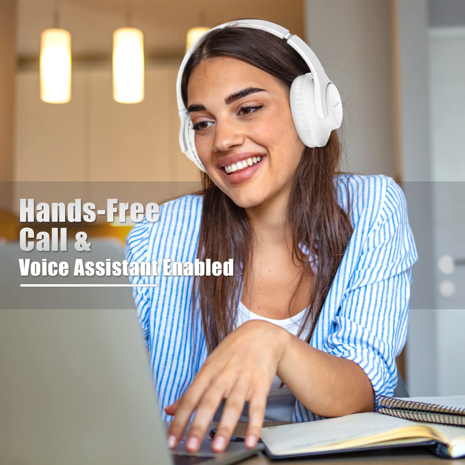 KVIDIO Bluetooth Headphones Over Ear, 65 Hours Playtime Wireless Headphones with Microphone, Foldable Lightweight Headset with Deep Bass, HiFi Stereo Sound Low Latency for Travel Work Cellphone