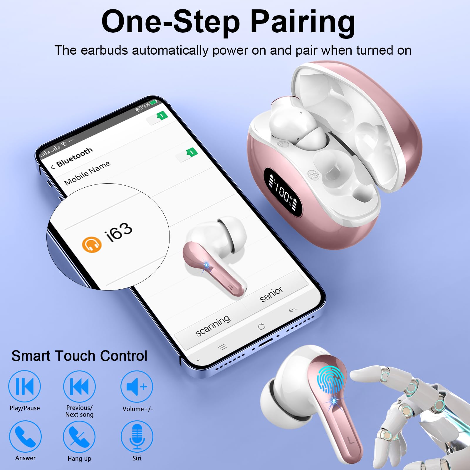 Wireless Earbuds, 48Hrs 2026 Bluetooth Headphones, Hi-Fi Stereo Deep Bass Ear Buds, ENC Noise Cancelling Mic, Clear Calls, IP-X7 Waterproof, USB Sport Earphones in Ear for Phones Laptop Pad, Black