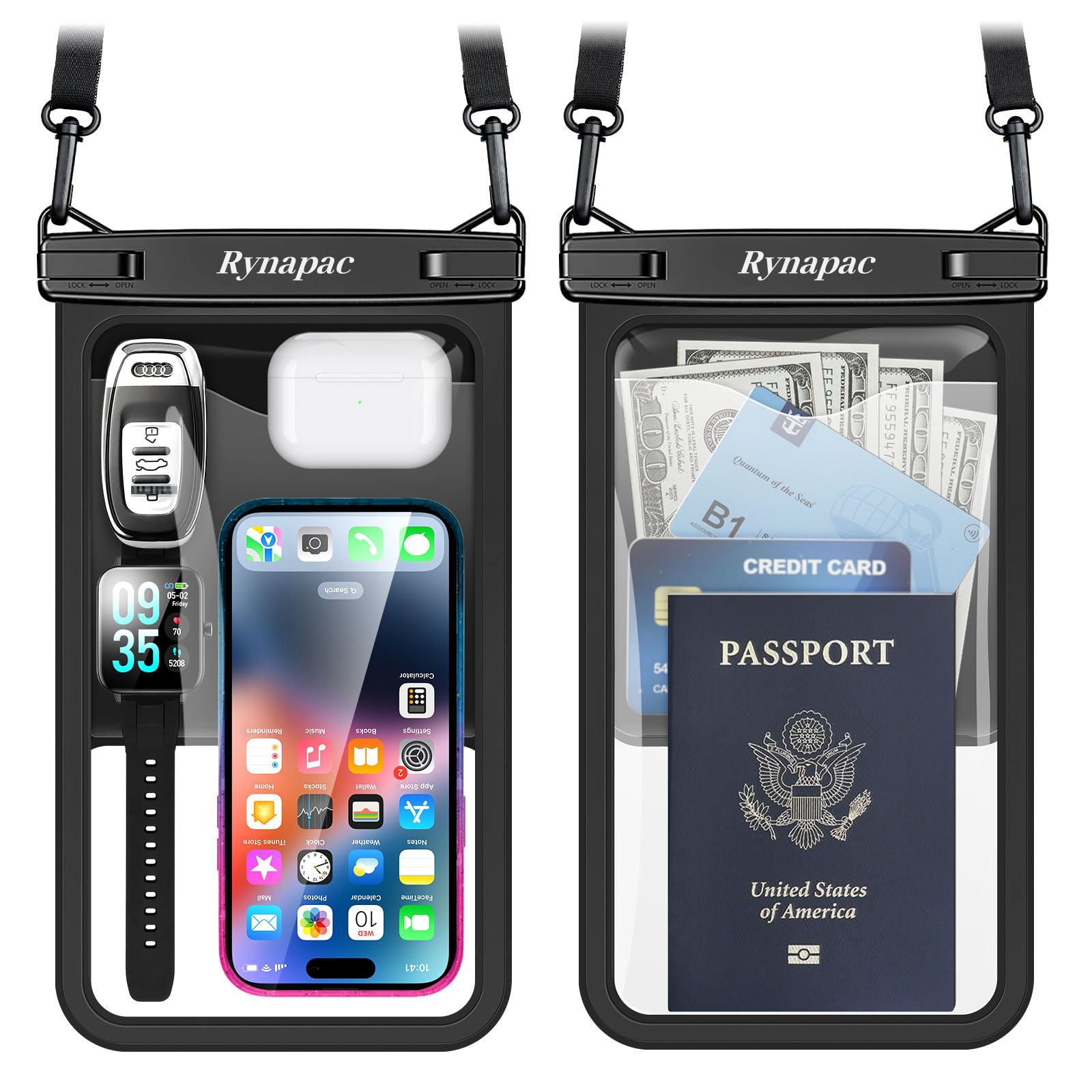 Rynapac Large Waterproof Phone Pouch [Up to 10"] - 2 Pack IPX8 Waterproof Phone Case for iPhone 17 16 15 Pro Max Galaxy S26 Ultra, Touchscreen & Underwater Photography, Beach Cruise Essentials 2026