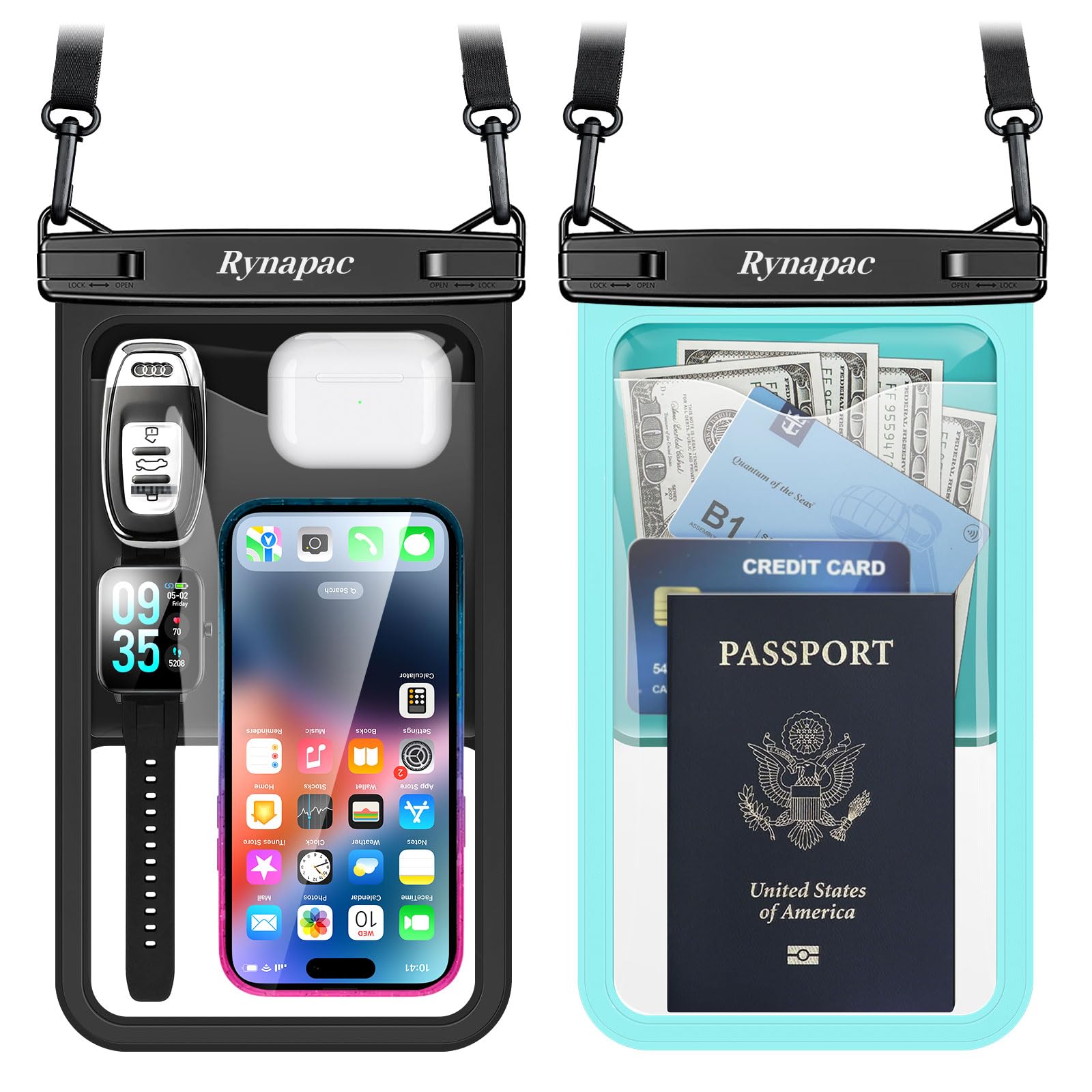 Rynapac Large Waterproof Phone Pouch [Up to 10"] - 2 Pack IPX8 Waterproof Phone Case for iPhone 17 16 15 Pro Max Galaxy S26 Ultra, Touchscreen & Underwater Photography, Beach Cruise Essentials 2026