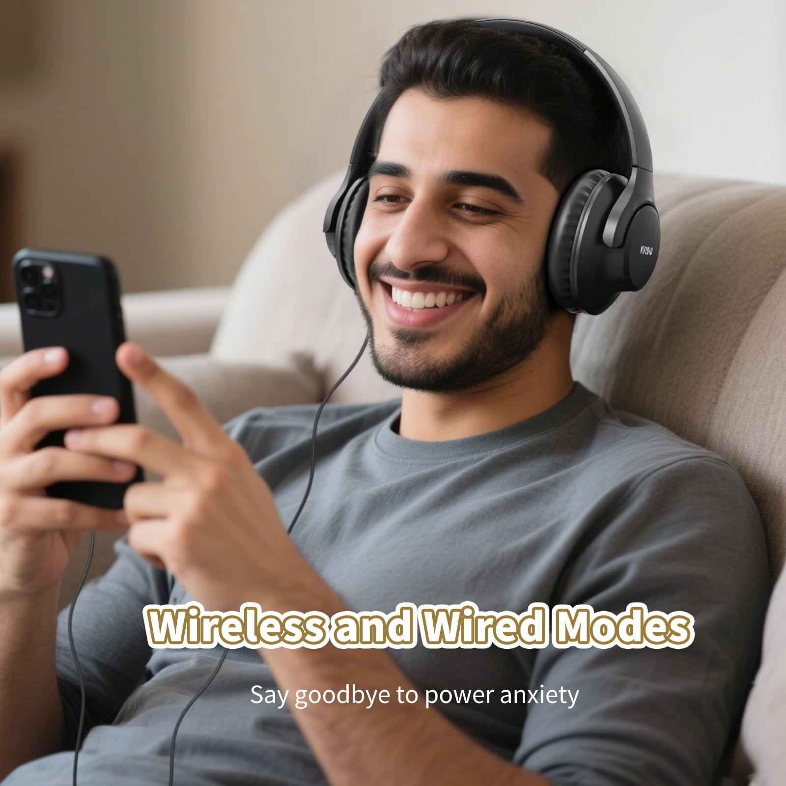 KVIDIO Bluetooth Headphones Over Ear, 65 Hours Playtime Wireless Headphones with Microphone, Foldable Lightweight Headset with Deep Bass, HiFi Stereo Sound Low Latency for Travel Work Cellphone