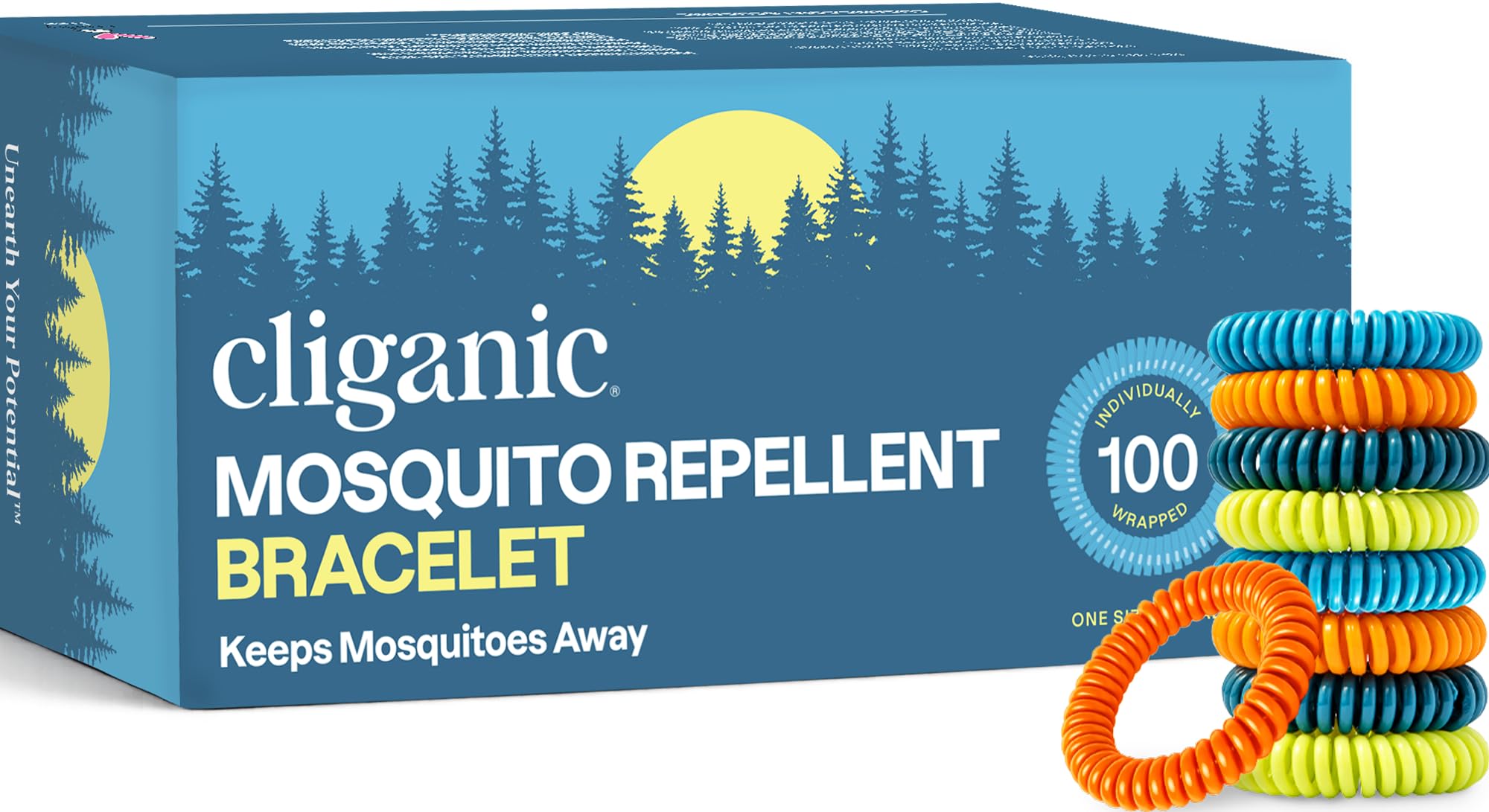 Cliganic 10 Pack Mosquito Repellent Bracelets for Adults & Kids - Natural DEET-Free Bands, Individually Wrapped