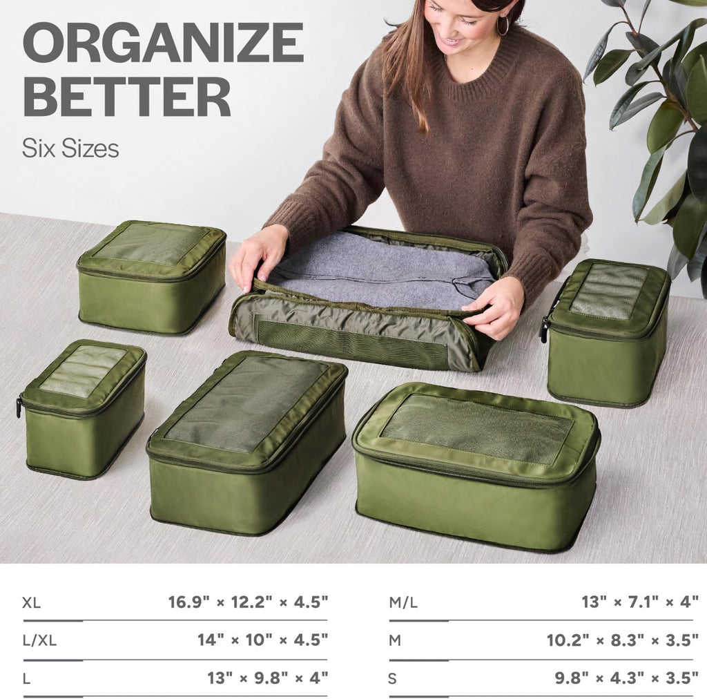 Aerotrunk Compression Packing Cubes for Travel - Luggage Organizer Bags - Double Zipper Packing Cubes for Suitcases (6-Pack, Dark Blue)