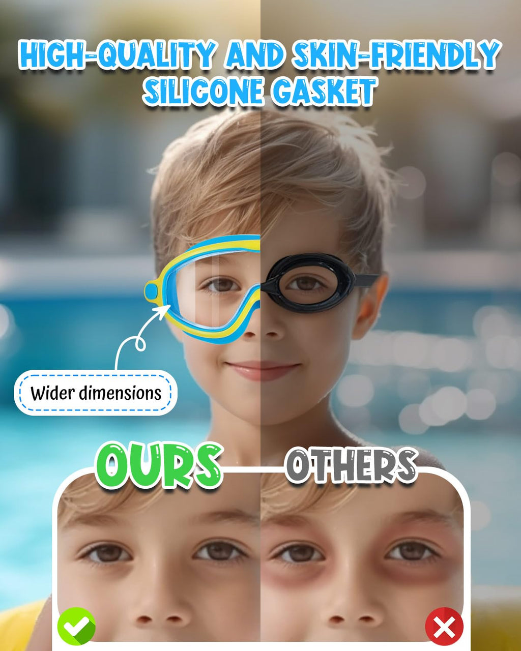 Swim Goggles 2 Pack, Wide View Anti Fog&UV Swimming Goggles for Audlt, No Leaking Swim Glasses for Men Women Kids