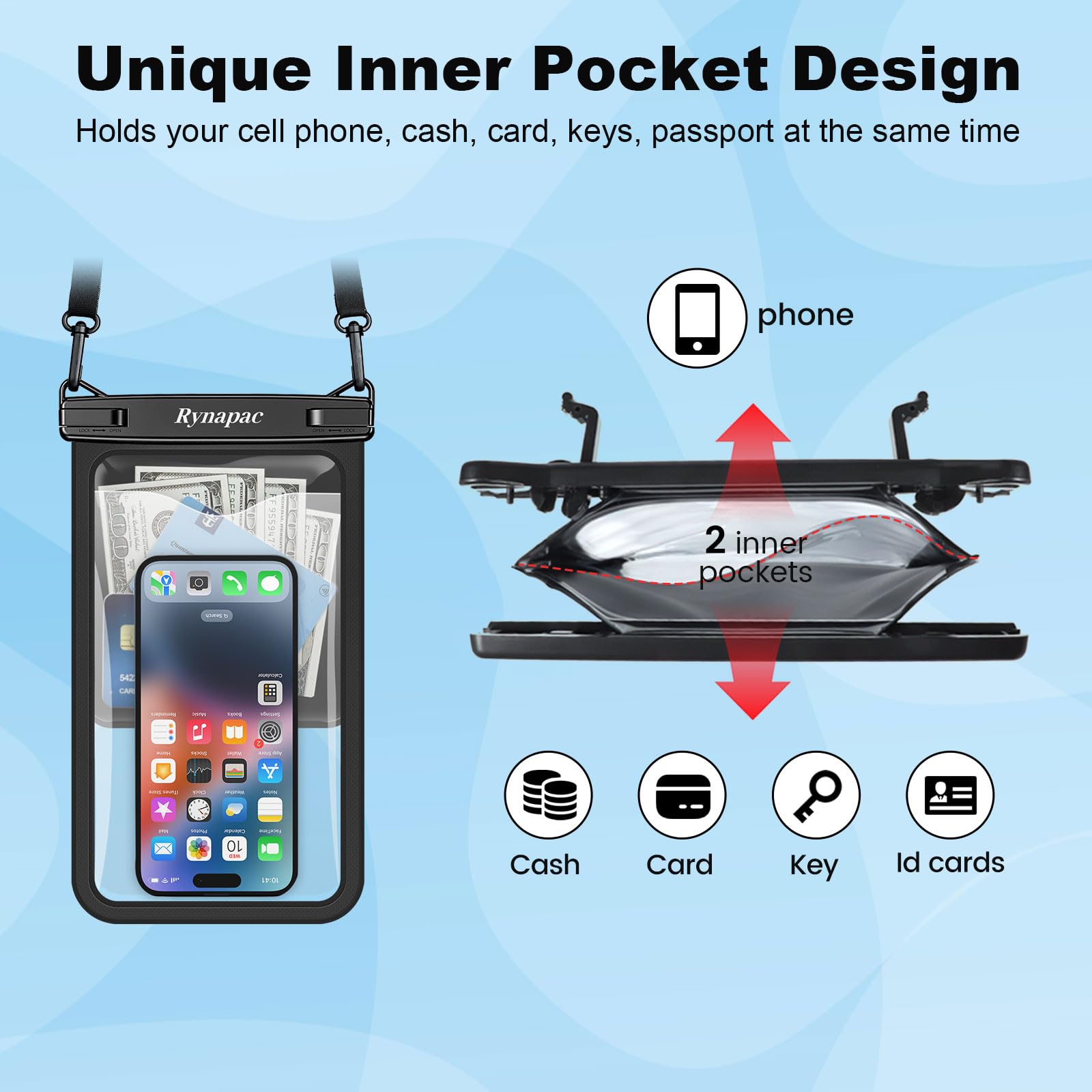 Rynapac Large Waterproof Phone Pouch [Up to 10"] - 2 Pack IPX8 Waterproof Phone Case for iPhone 17 16 15 Pro Max Galaxy S26 Ultra, Touchscreen & Underwater Photography, Beach Cruise Essentials 2026