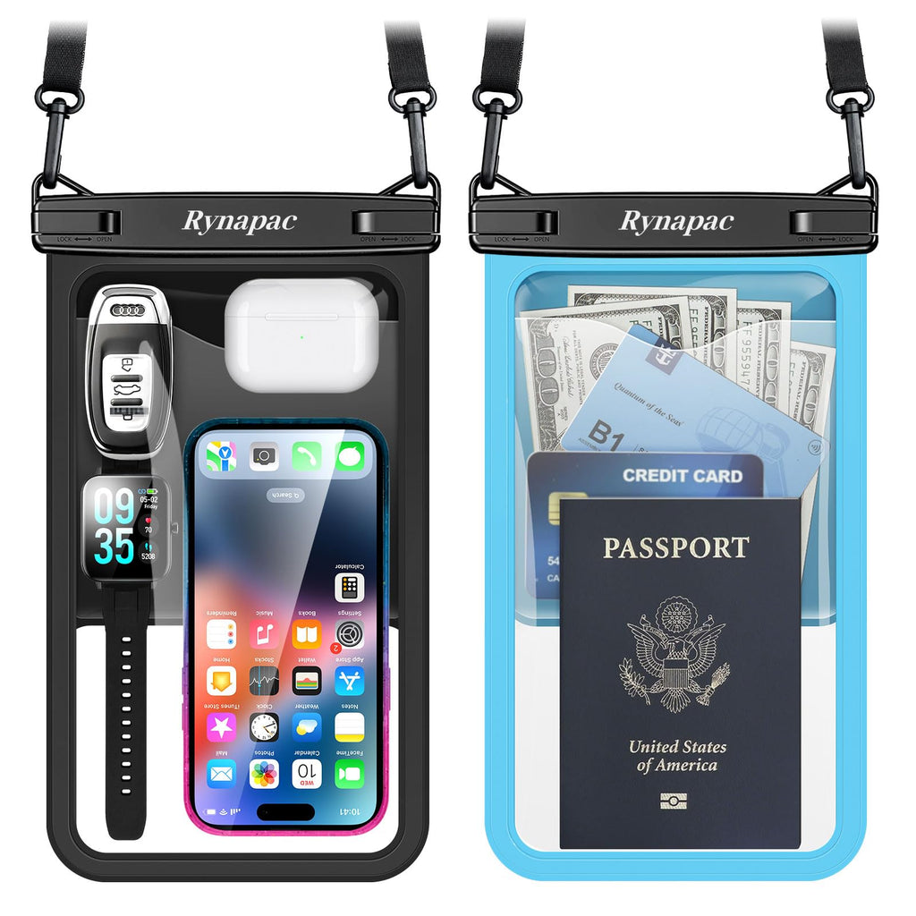 Rynapac Large Waterproof Phone Pouch [Up to 10"] - 2 Pack IPX8 Waterproof Phone Case for iPhone 17 16 15 Pro Max Galaxy S26 Ultra, Touchscreen & Underwater Photography, Beach Cruise Essentials 2026