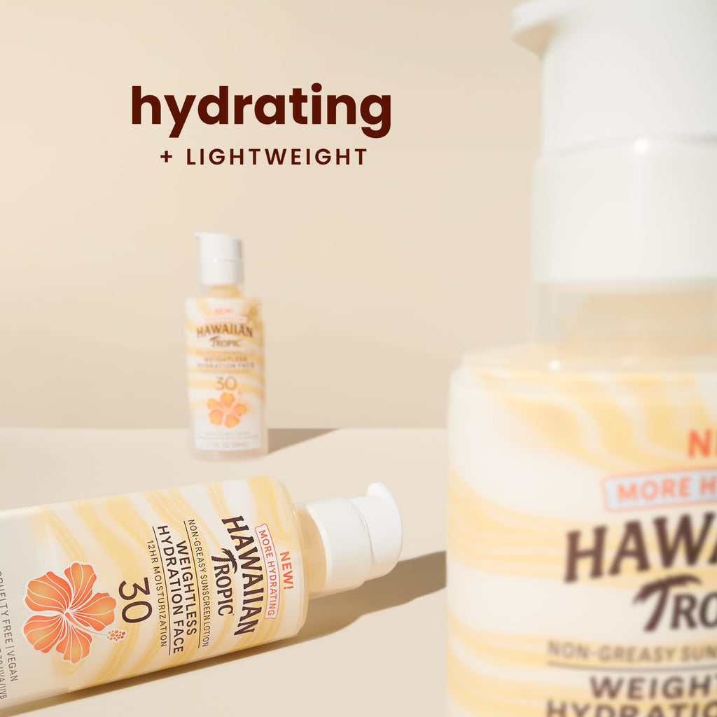 Hawaiian Tropic Weightless Hydration Lotion Sunscreen for Face SPF 30, 1.7oz | Travel Size Sunscreen Lotion, Beach Essentials, Sun Protection, Travel Sunblock Face, Summer Essentials, 1.7 fl oz