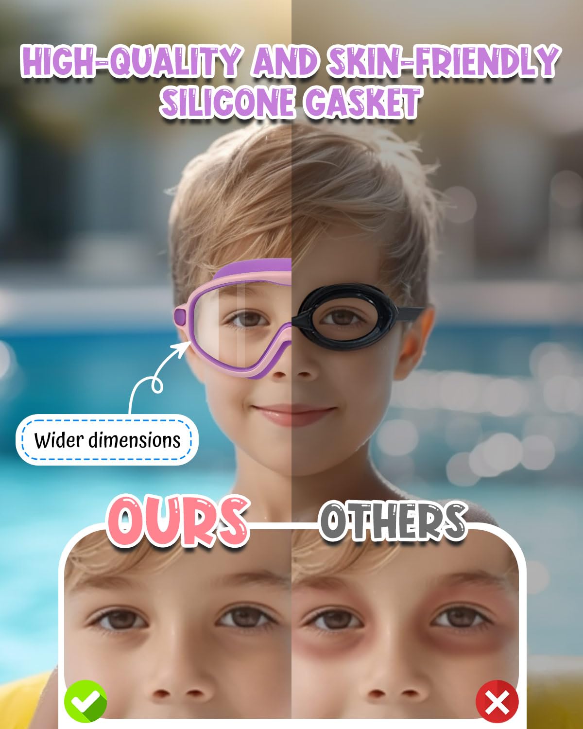 Swim Goggles 2 Pack, Wide View Anti Fog&UV Swimming Goggles for Audlt, No Leaking Swim Glasses for Men Women Kids