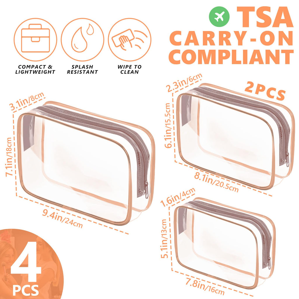 AURUZA Clear Makeup Bag,Portable Travel Toiletry Bags with Zipper, TSA Approved Clear Organizer Bags, PVC Cosmetic Pouch for Airport Airline Compliant