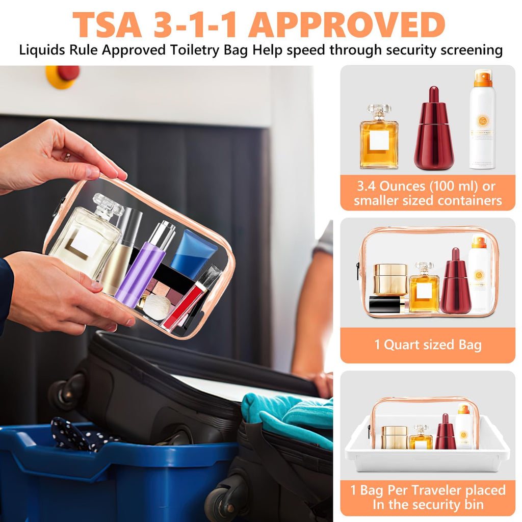 AURUZA Clear Makeup Bag,Portable Travel Toiletry Bags with Zipper, TSA Approved Clear Organizer Bags, PVC Cosmetic Pouch for Airport Airline Compliant