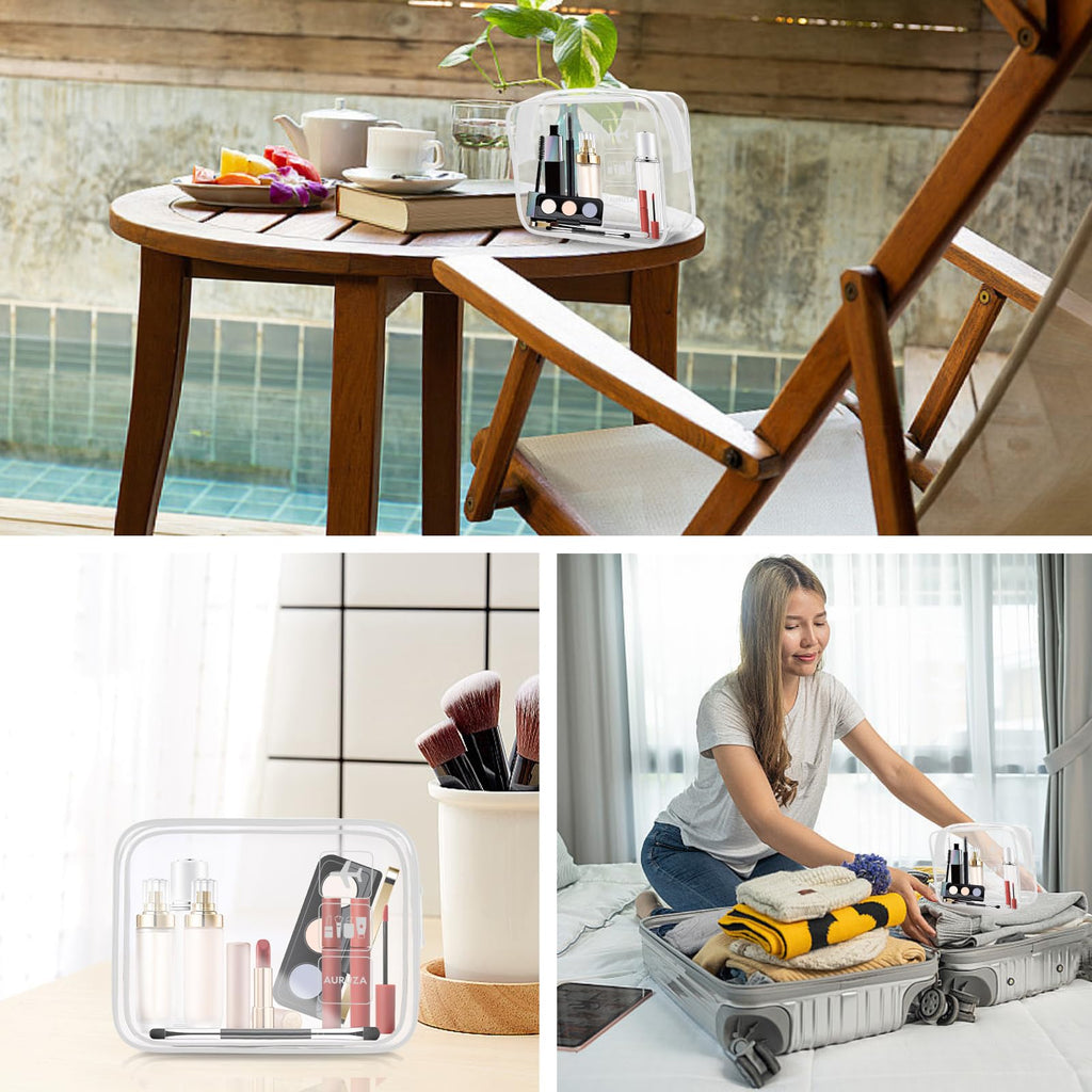 AURUZA Clear Makeup Bag,Portable Travel Toiletry Bags with Zipper, TSA Approved Clear Organizer Bags, PVC Cosmetic Pouch for Airport Airline Compliant