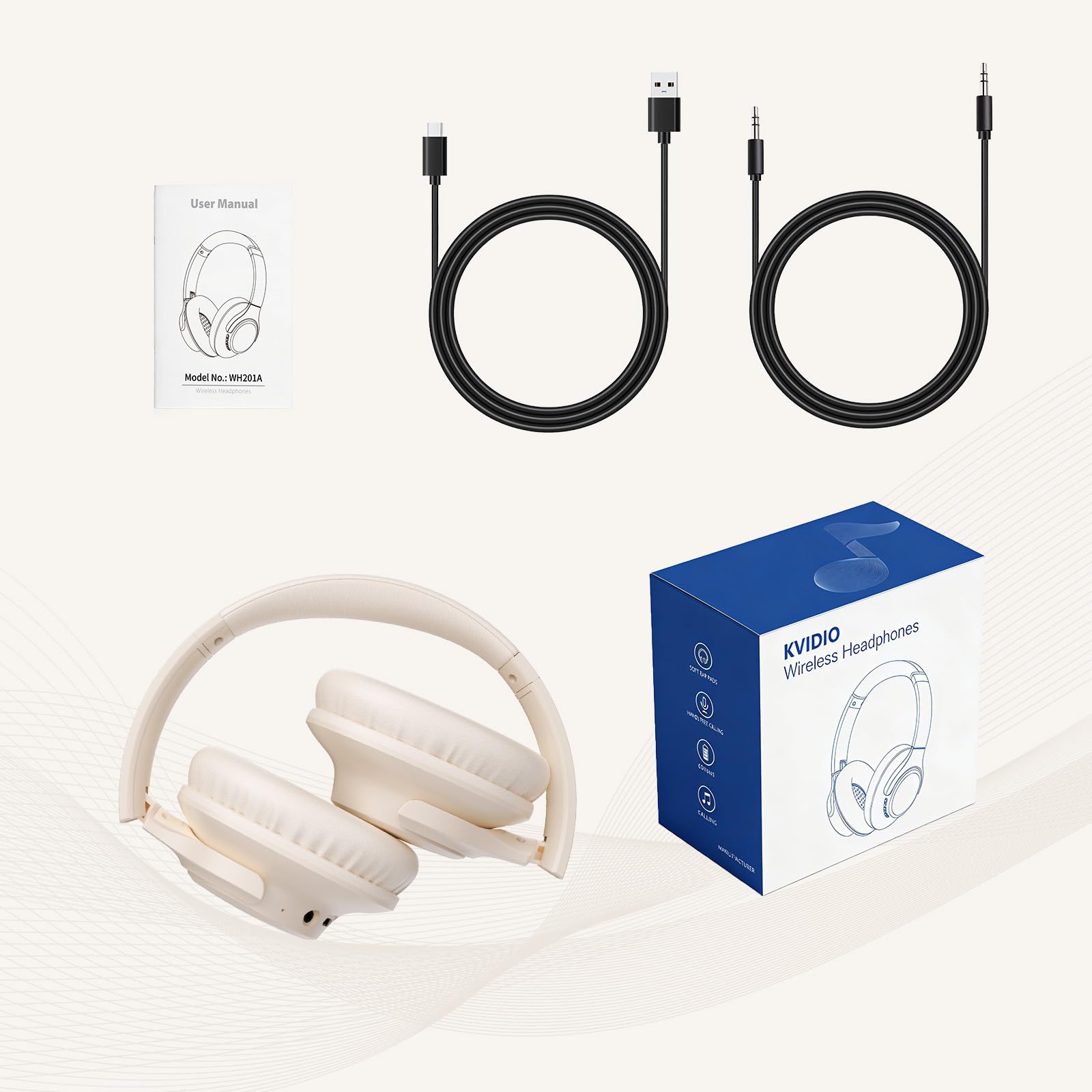 KVIDIO Bluetooth Headphones Over Ear, 65 Hours Playtime Wireless Headphones with Microphone, Foldable Lightweight Headset with Deep Bass, HiFi Stereo Sound Low Latency for Travel Work Cellphone