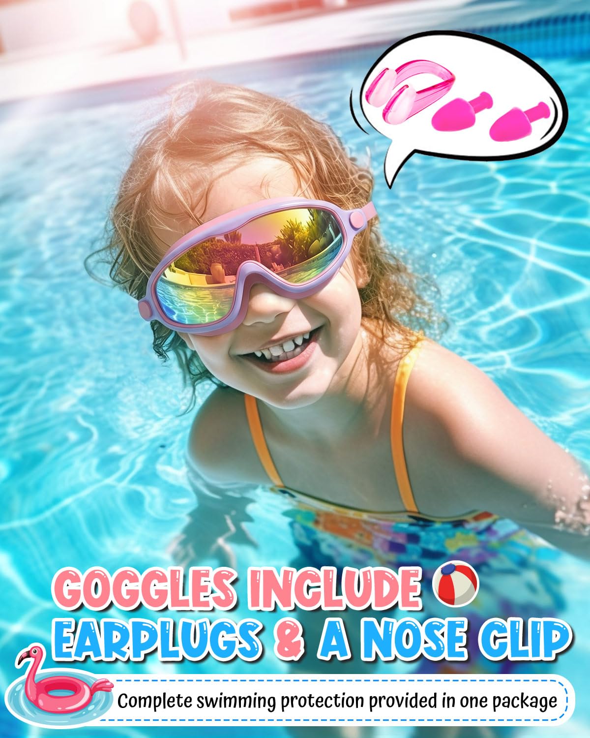 Swim Goggles 2 Pack, Wide View Anti Fog&UV Swimming Goggles for Audlt, No Leaking Swim Glasses for Men Women Kids