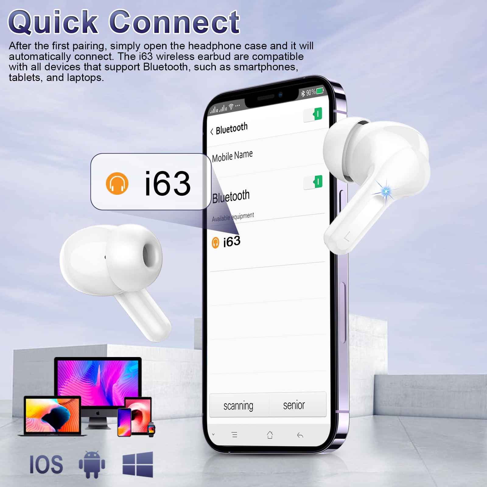 Wireless Earbuds, 48Hrs 2026 Bluetooth Headphones, Hi-Fi Stereo Deep Bass Ear Buds, ENC Noise Cancelling Mic, Clear Calls, IP-X7 Waterproof, USB Sport Earphones in Ear for Phones Laptop Pad, Black