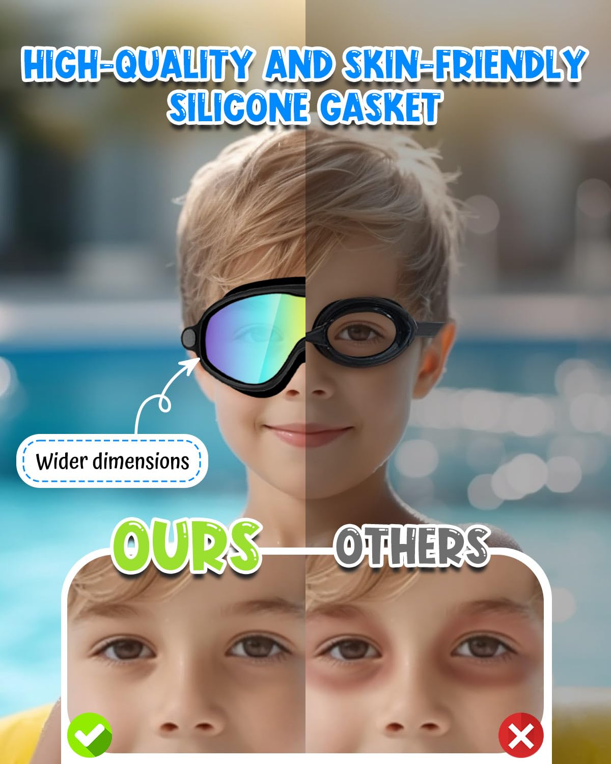 Swim Goggles 2 Pack, Wide View Anti Fog&UV Swimming Goggles for Audlt, No Leaking Swim Glasses for Men Women Kids