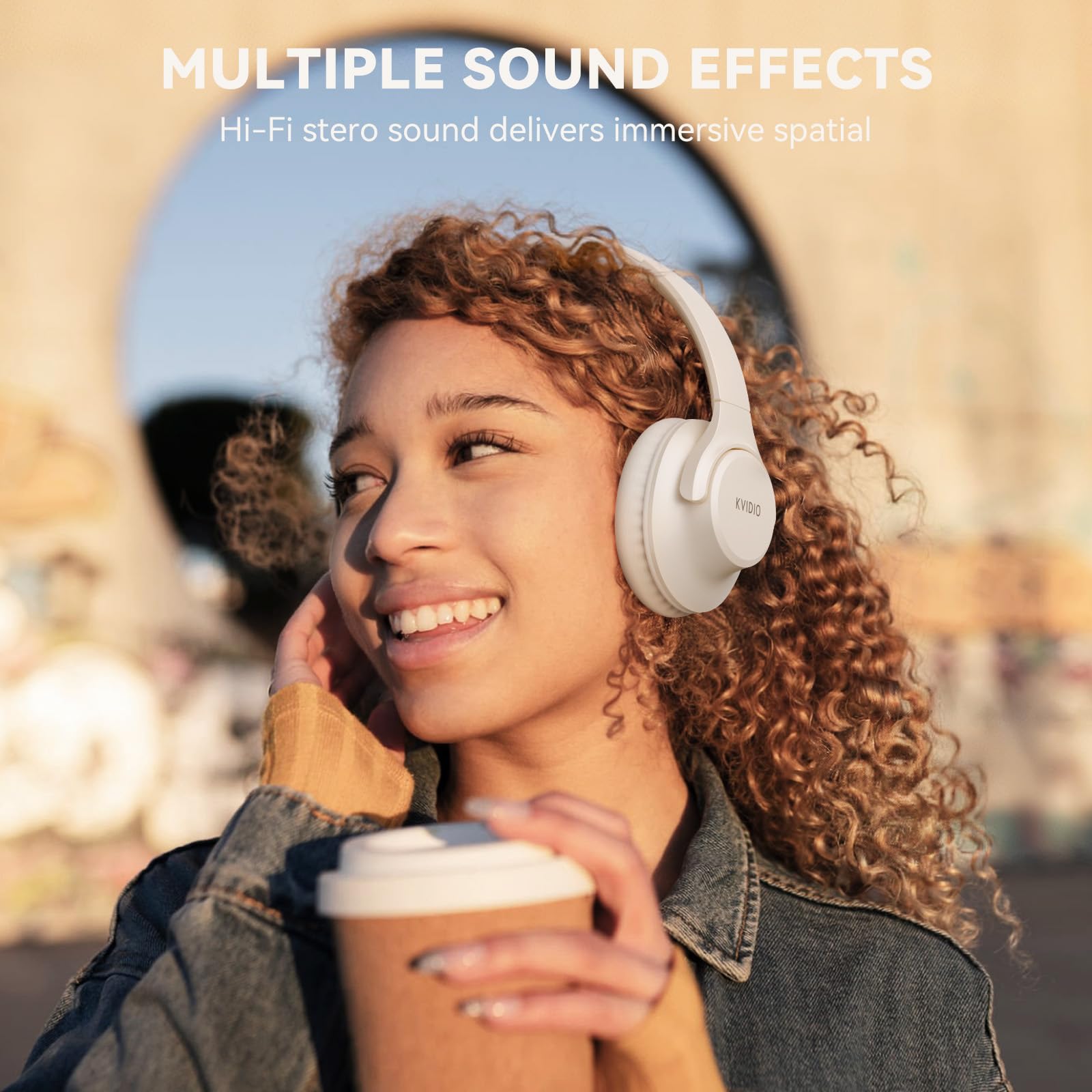 KVIDIO Bluetooth Headphones Over Ear, 65 Hours Playtime Wireless Headphones with Microphone, Foldable Lightweight Headset with Deep Bass, HiFi Stereo Sound Low Latency for Travel Work Cellphone
