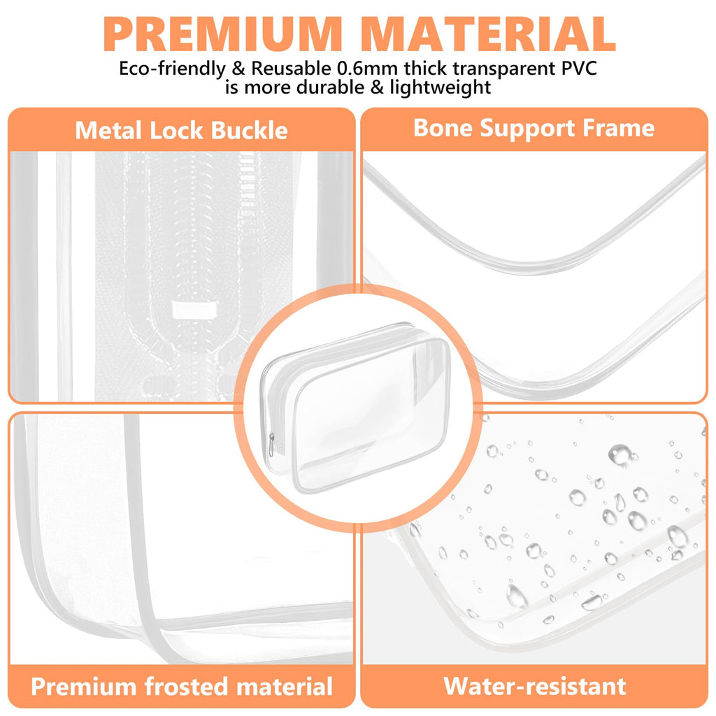 AURUZA Clear Makeup Bag,Portable Travel Toiletry Bags with Zipper, TSA Approved Clear Organizer Bags, PVC Cosmetic Pouch for Airport Airline Compliant