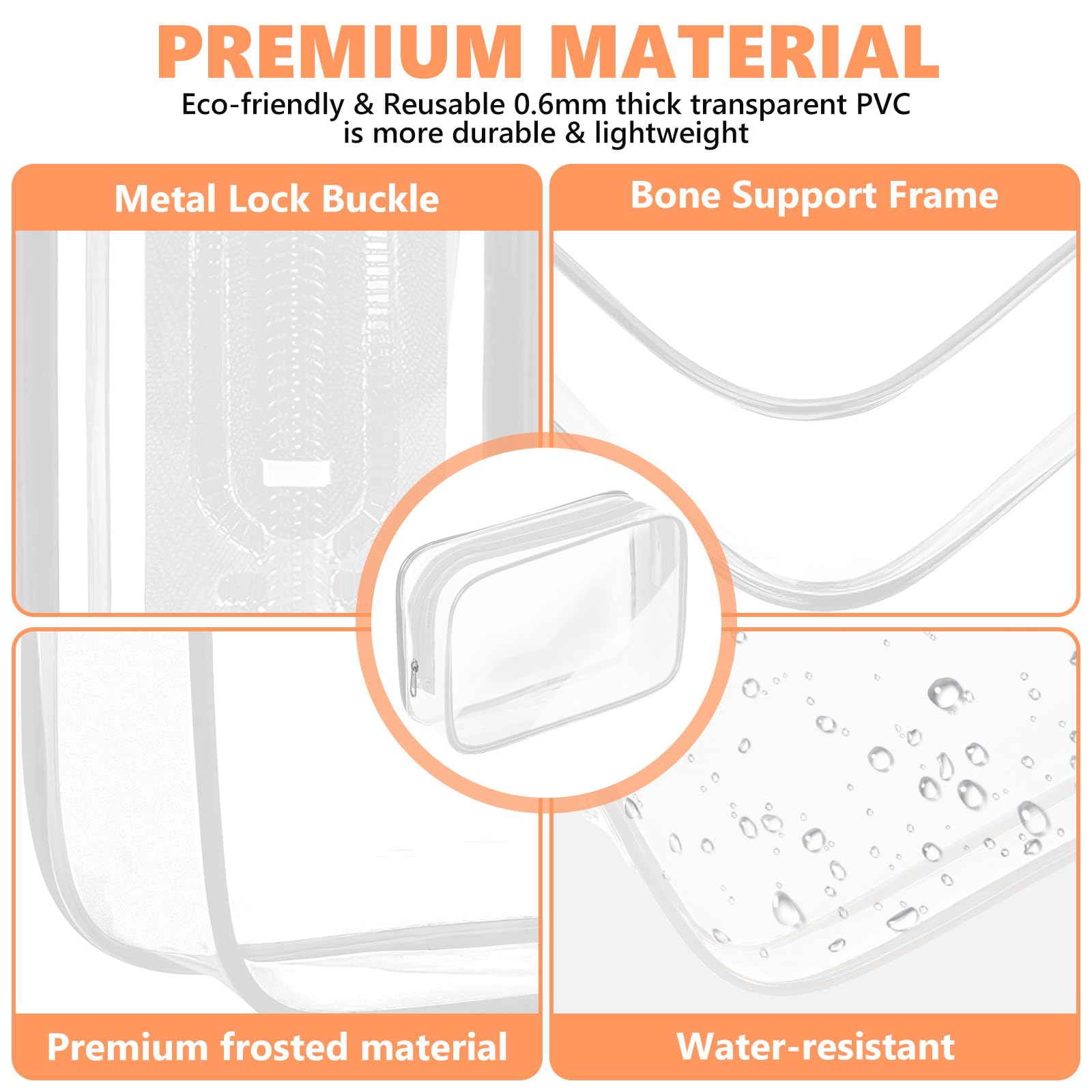AURUZA Clear Makeup Bag,Portable Travel Toiletry Bags with Zipper, TSA Approved Clear Organizer Bags, PVC Cosmetic Pouch for Airport Airline Compliant