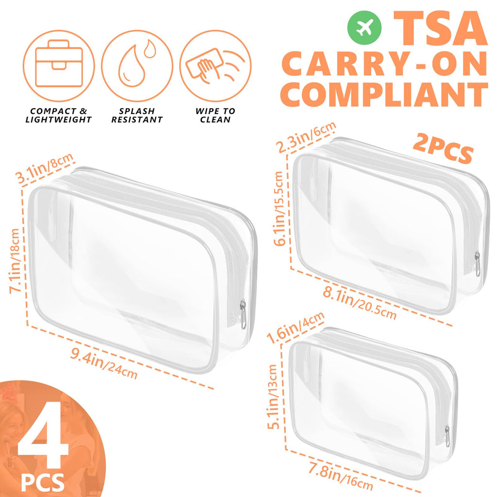 AURUZA Clear Makeup Bag,Portable Travel Toiletry Bags with Zipper, TSA Approved Clear Organizer Bags, PVC Cosmetic Pouch for Airport Airline Compliant