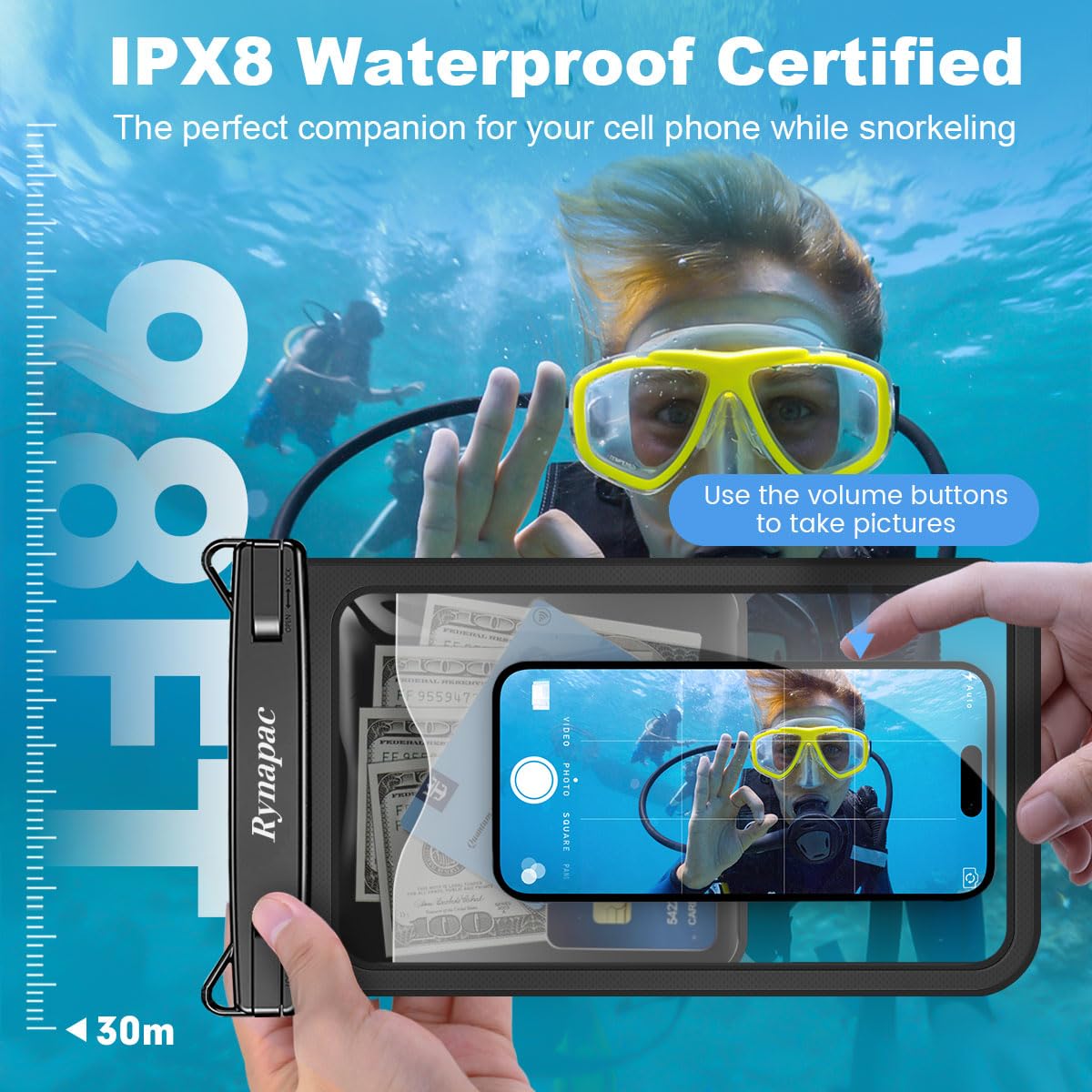 Rynapac Large Waterproof Phone Pouch [Up to 10"] - 2 Pack IPX8 Waterproof Phone Case for iPhone 17 16 15 Pro Max Galaxy S26 Ultra, Touchscreen & Underwater Photography, Beach Cruise Essentials 2026
