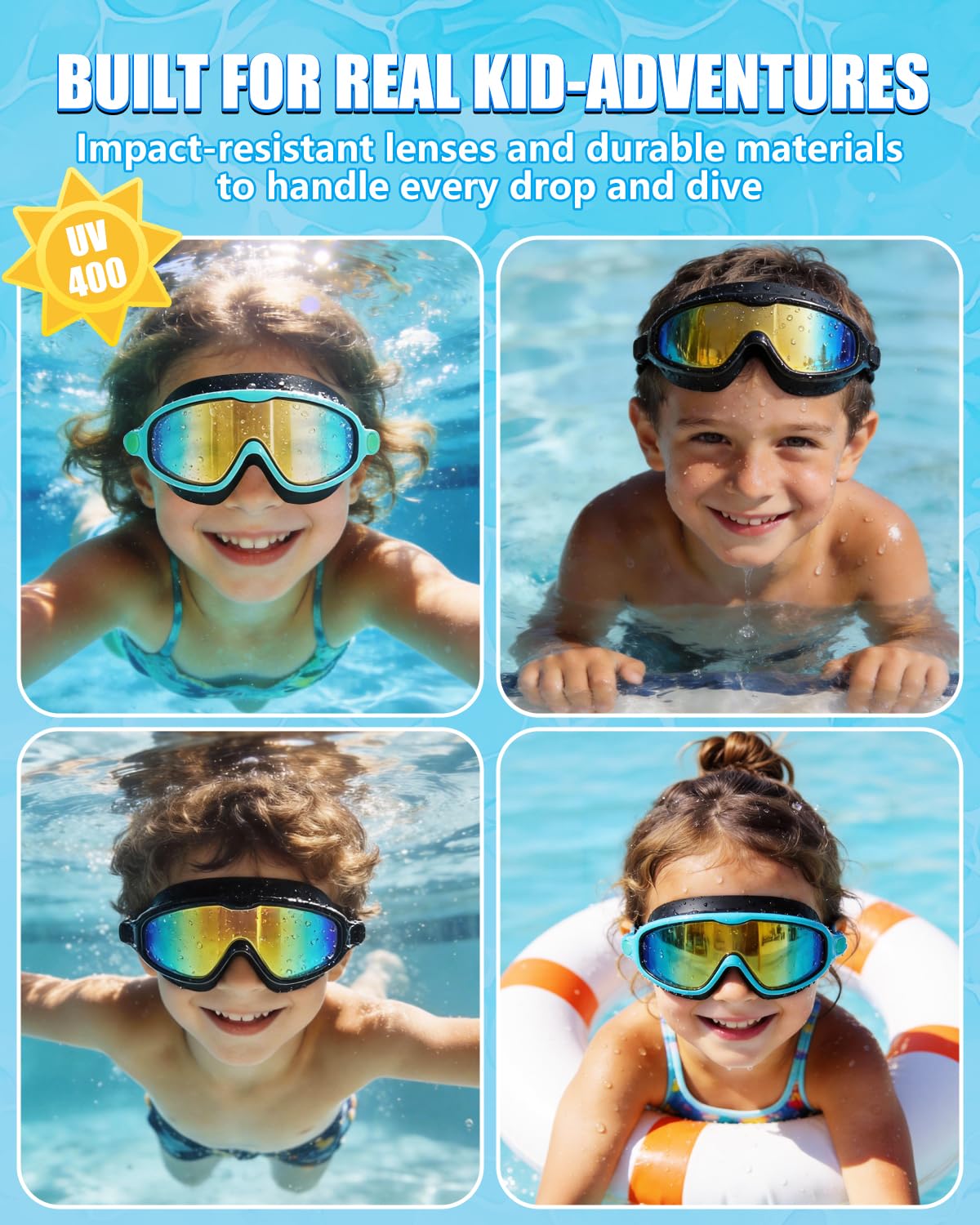 Aegend Swim Goggles for Kids Youth 3-14 - 2 Pack Wide Frame Anti-Fog Anti-UV Clear Vision Goggles for Swimming