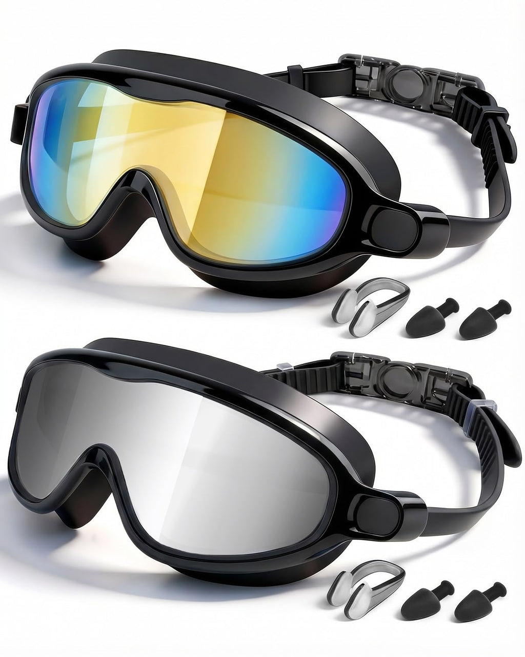 Swim Goggles 2 Pack, Wide View Anti Fog&UV Swimming Goggles for Audlt, No Leaking Swim Glasses for Men Women Kids