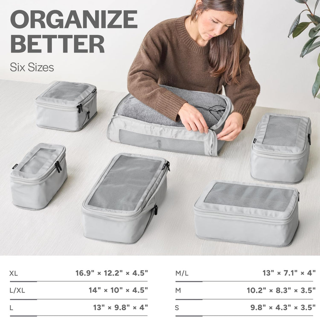 Aerotrunk Compression Packing Cubes for Travel - Luggage Organizer Bags - Double Zipper Packing Cubes for Suitcases (6-Pack, Dark Blue)