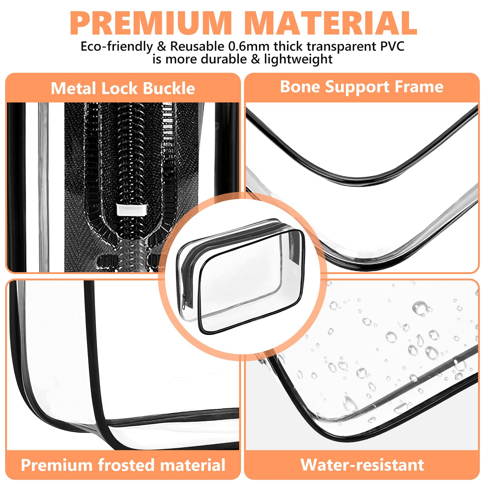 AURUZA Clear Makeup Bag,Portable Travel Toiletry Bags with Zipper, TSA Approved Clear Organizer Bags, PVC Cosmetic Pouch for Airport Airline Compliant