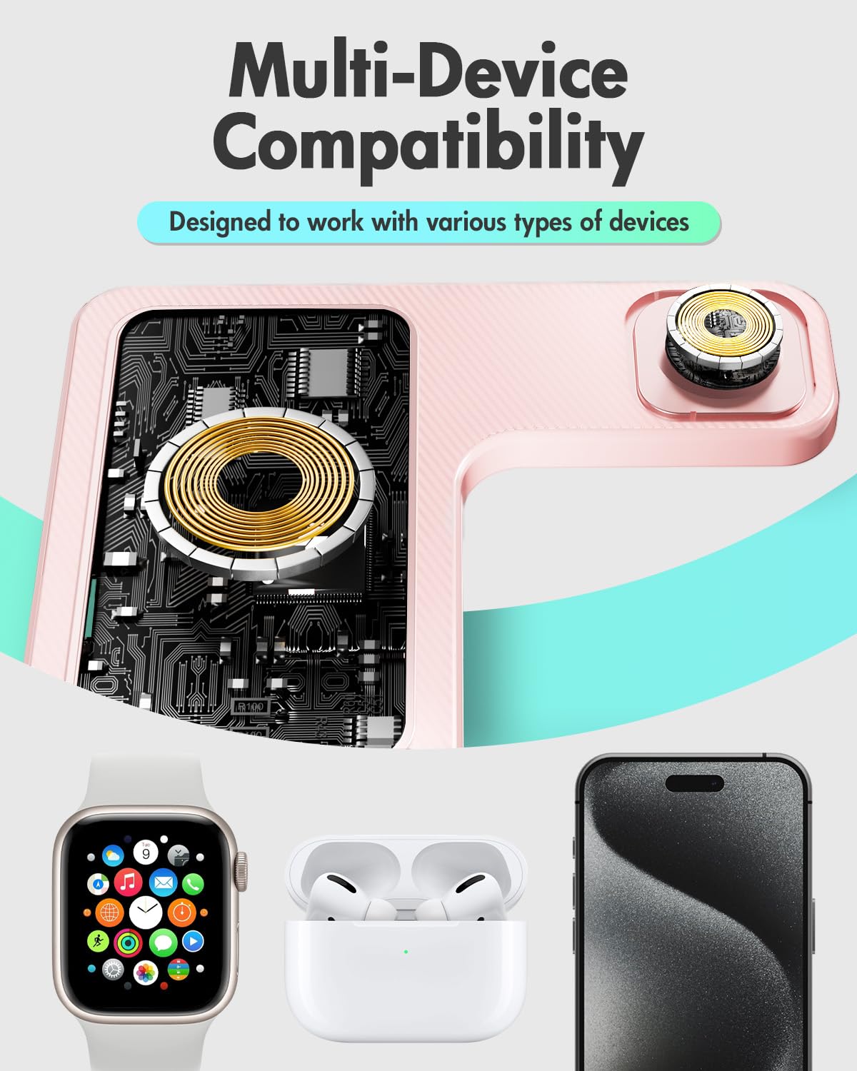 Wireless Charger iPhone Charging Station: 3 in 1 Charger Stand Multiple Devices for Apple - iPhone 17 16e 16 15 14 Pro Max 13 12 11 - Watch 11 10 9 8 7 6 5 4 3 2 SE and Ultra Series - Airpods 4 3 Pro