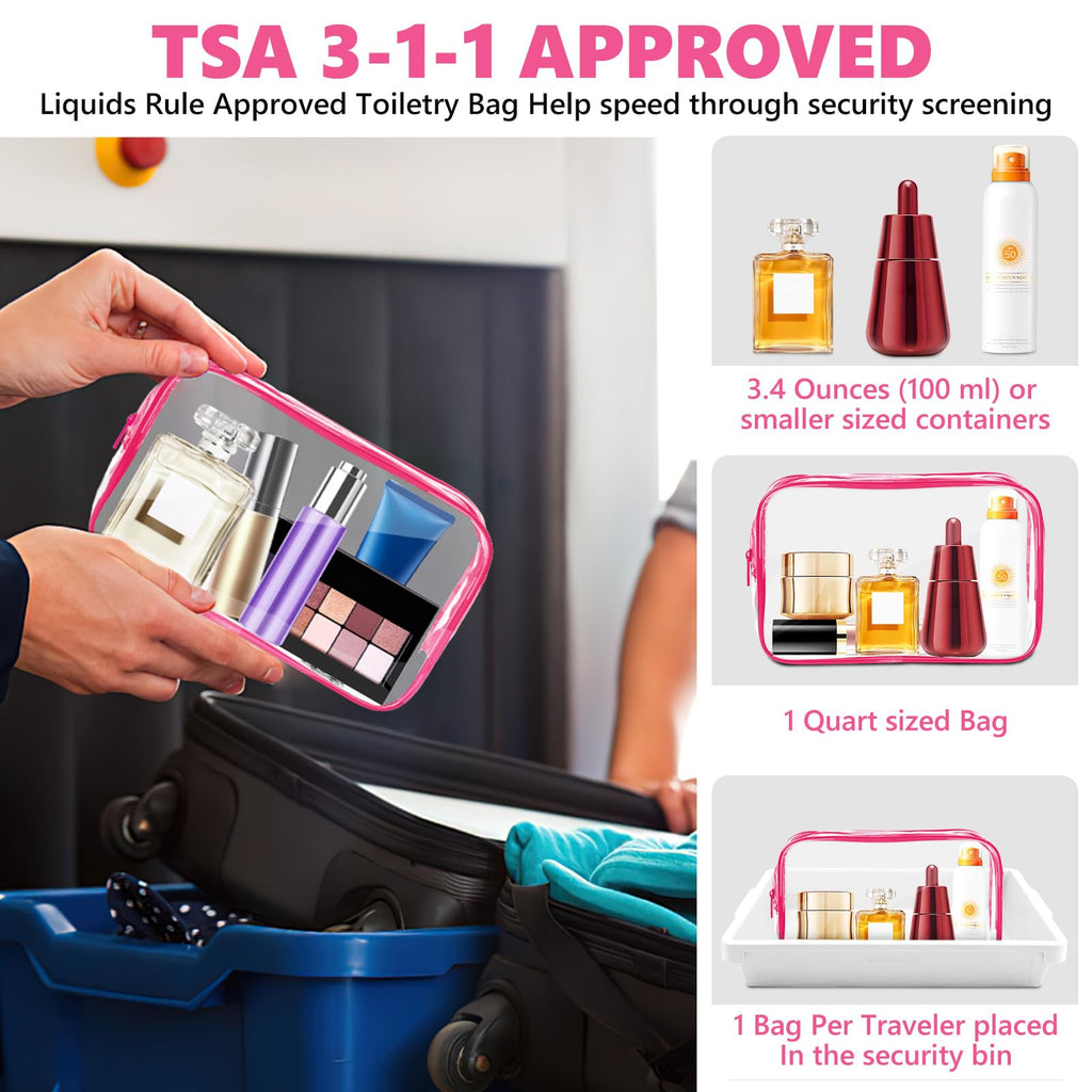 AURUZA Clear Makeup Bag,Portable Travel Toiletry Bags with Zipper, TSA Approved Clear Organizer Bags, PVC Cosmetic Pouch for Airport Airline Compliant