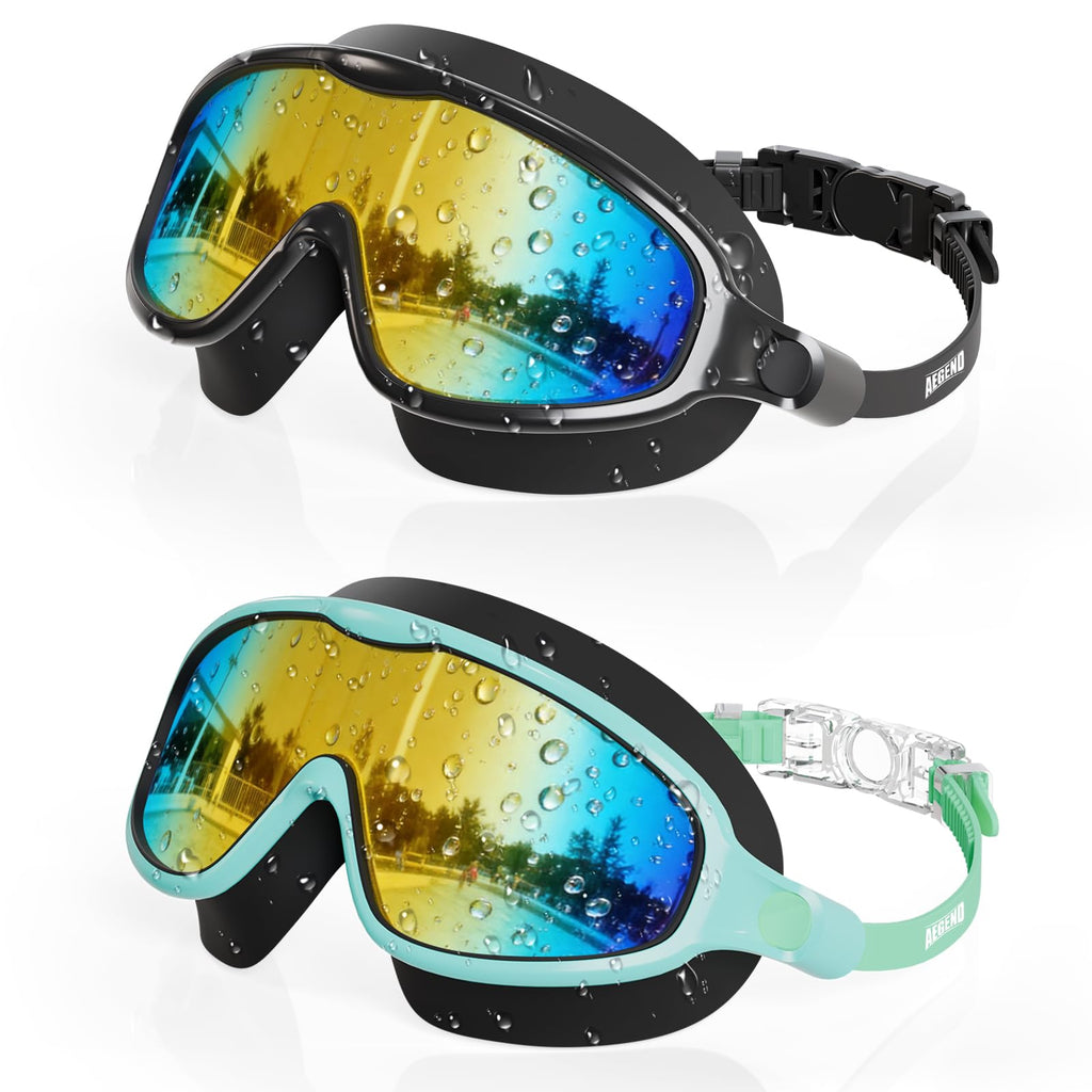 Aegend Swim Goggles for Kids Youth 3-14 - 2 Pack Wide Frame Anti-Fog Anti-UV Clear Vision Goggles for Swimming